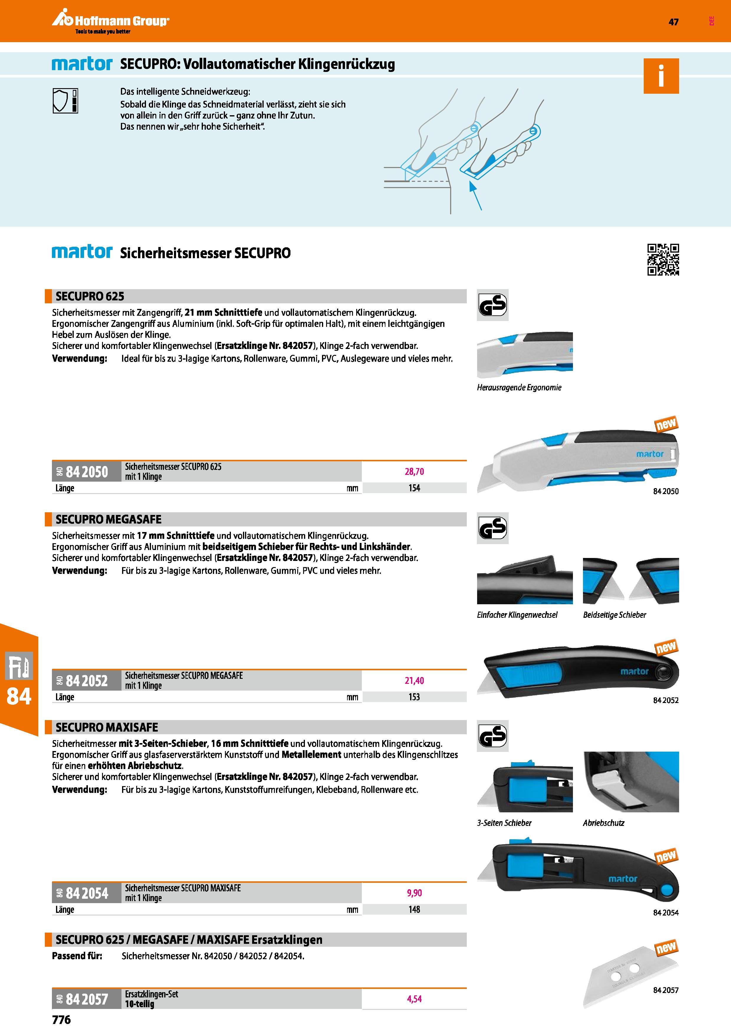 776 martor SECUPRO Vollautomatischer Klingenrückzug 0 Das intelligente Schneidwerkzeug Sobald die Klinge das Schneidmaterial verlässt, zieht sie sich Каталог HOFFMANN GROUP 2016 Ручной слесарно-монтажный и контрольно-измерительный инструмент и приборы для предприятий машиностроения и мастерских сервисного обслуживания 47 версия издания Стр. 776 DEU