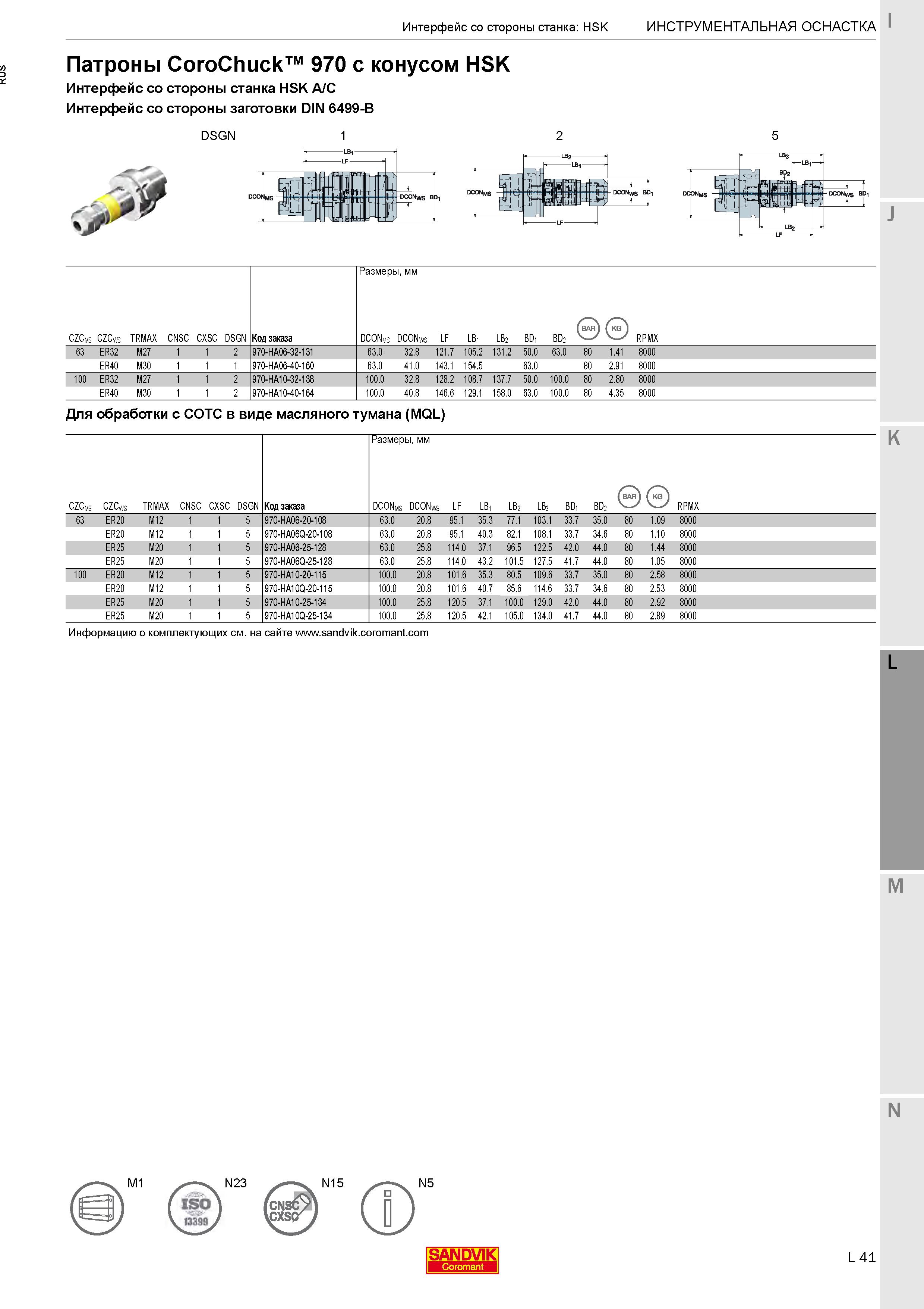 391 Патроны для метчиков CoroChuck 970 с конусом HSK Каталог SANDVIK COROMANT 2020 Фрезы и сверла с СМП Расточной инструмент Принадлежности и оснастка для станков Стр. L41