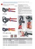 136 Ножницы (по принципу трещотки) Knipex для резания медного и алюминиевого кабеля одно- и многожильного Двухходовый зубчатый привод для облегчения процесса резания Удо Каталог KNIPEX 2014 Профессиональный ручной инструмент для удаления изоляции Плоскогубцы Кусачки Ножницы Клещи Бокорезы Стр. 136