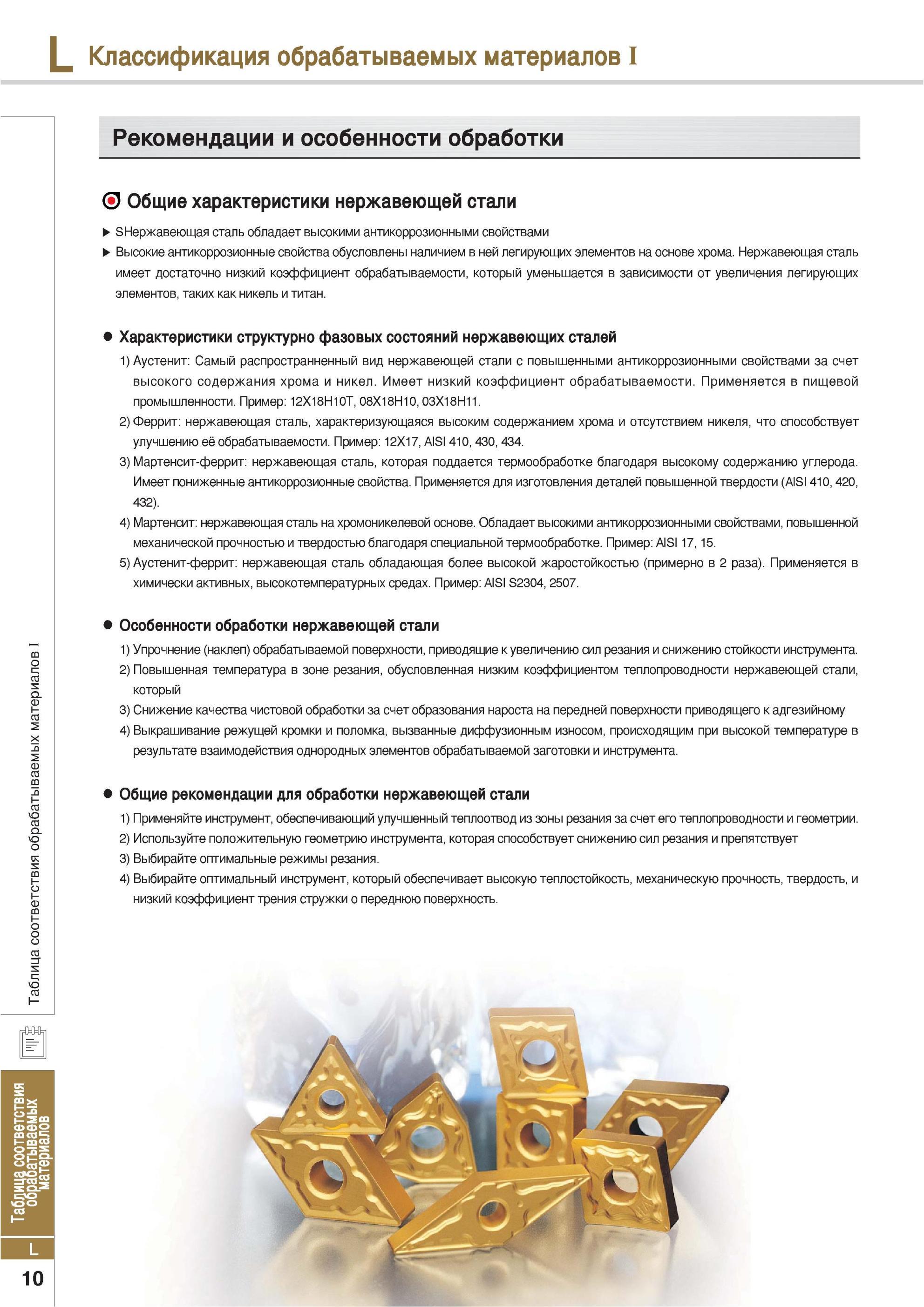 940 Особенности механической обработки нержавеющей стали на металлорежущем станке Нержавейка имеет низкий коэффициент обрабатываемости который уменьшается в за Каталог KORLOY 2013 Металлорежущий инструмент Точение Фрезерование Сверление Инструментальная оснастка Стр. L10