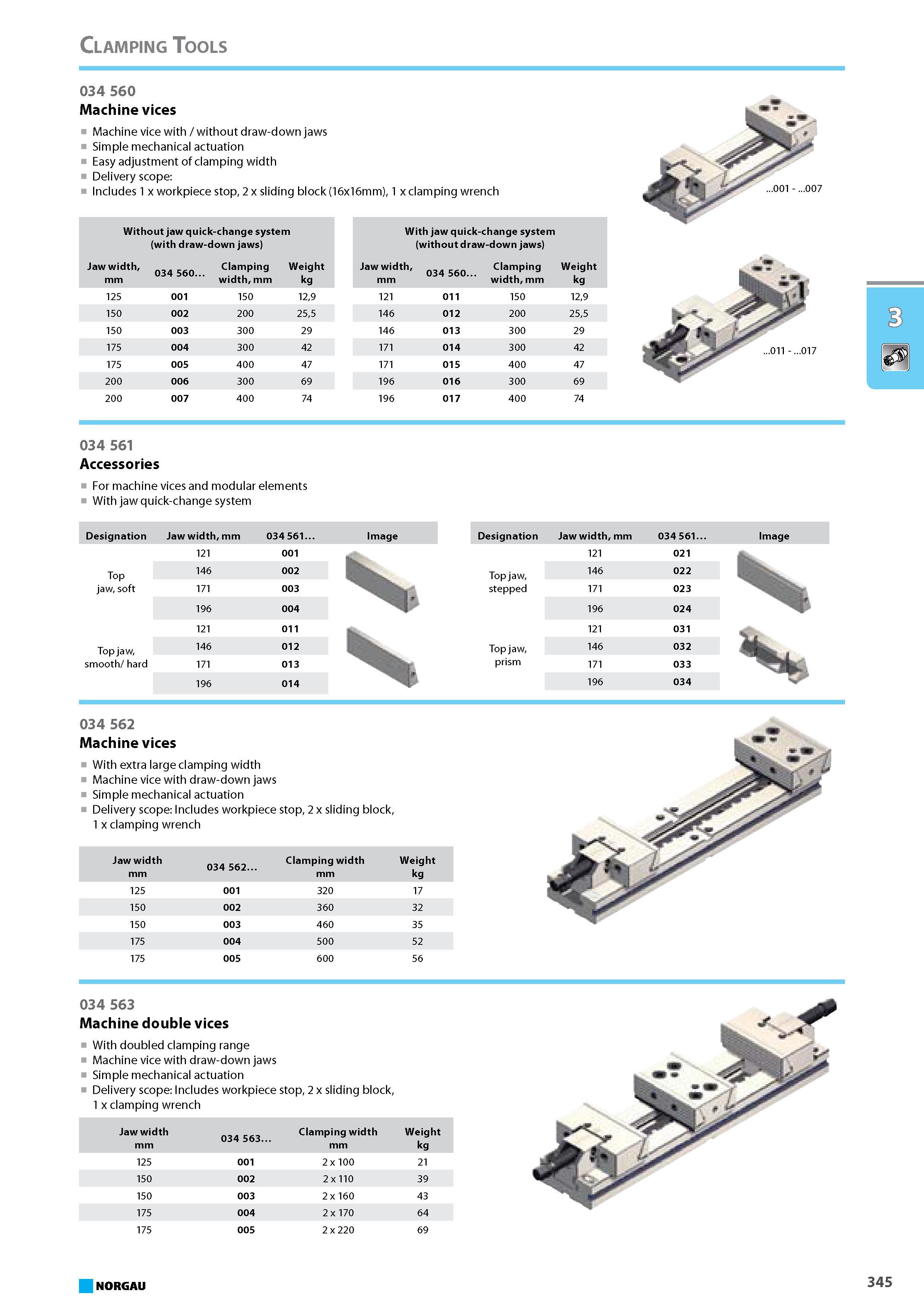 361 Machine vice with without draw-down jaws Simple mechanical actuation Easy adjustment of clamping width Delivery scope Includes 1 x workpiece stop 2 x sliding block (16 Каталог NORGAU 2015 Инструмент режущий измерительный слесарно-монтажный Стр. 345