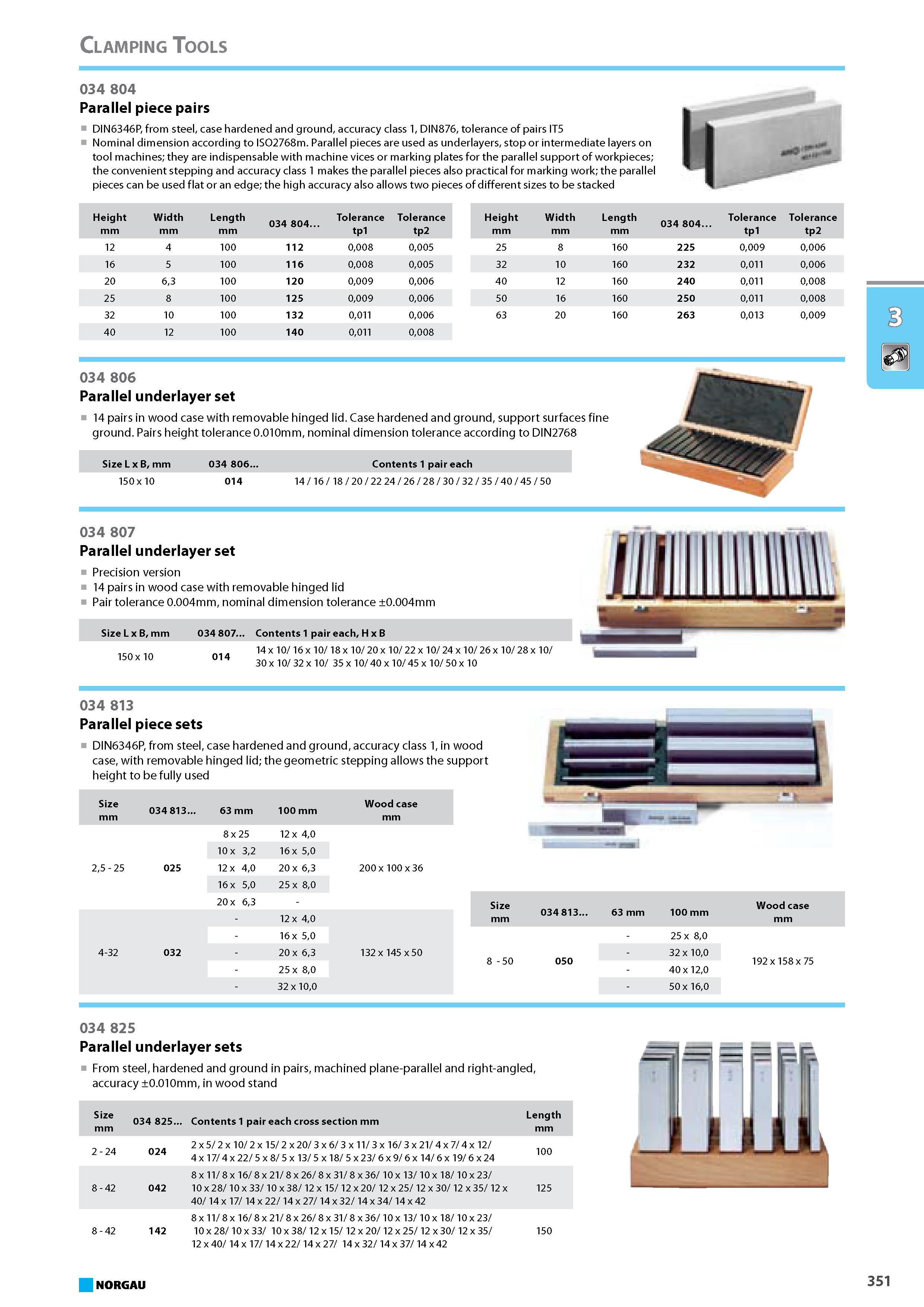 367 Parallel piece pairs DIN6346P from steel case hardened and ground accuracy class 1 DIN876 tolerance of pairs IT5 Nominal dimension according to ISO2768m. Parallel piec Каталог NORGAU 2015 Инструмент режущий измерительный слесарно-монтажный Стр. 351