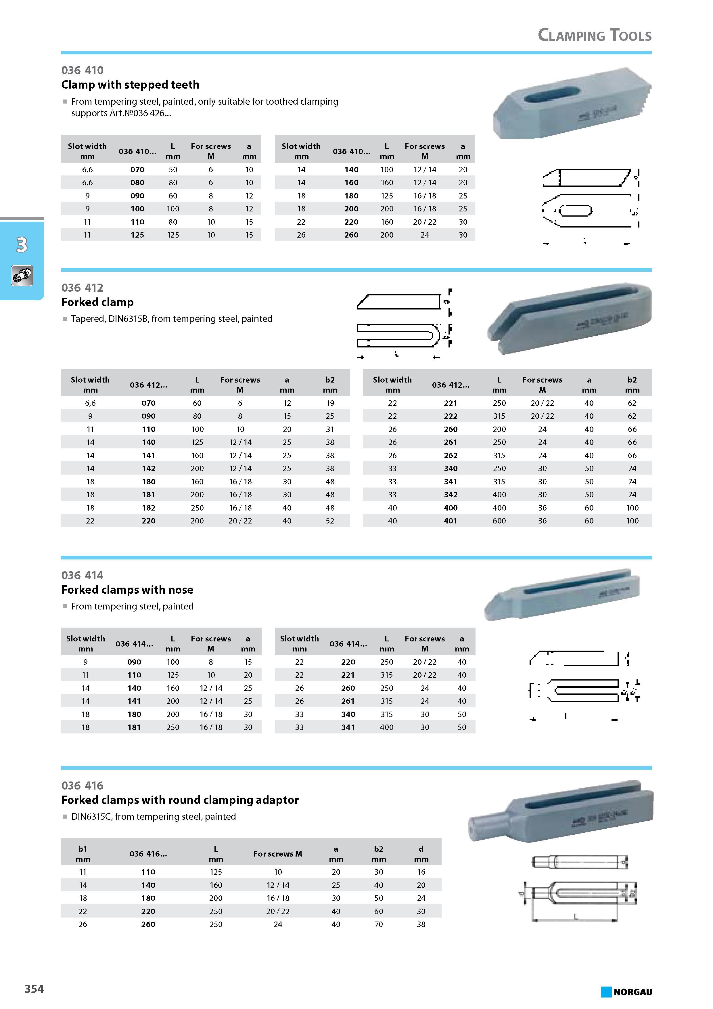 370 Clamp with stepped teeth From tempering steel painted only suitable for toothed clamping supports Art.N036 426 Slot width mm 036 410 L mm For screws M a mm 66 070 50 6 Каталог NORGAU 2015 Инструмент режущий измерительный слесарно-монтажный Стр. 354