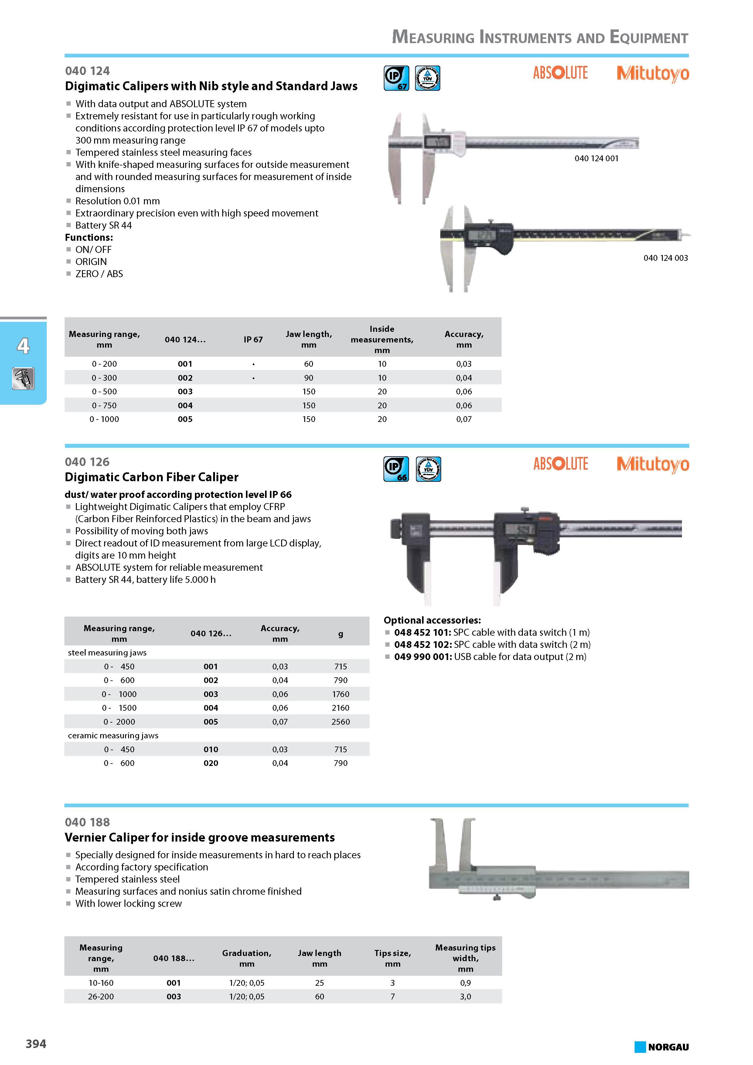 410 Digimatic Calipers with Nib style and Standard Jaws With data output and ABSOLUTE system Extremely resistant for use in particularly rough working conditions according Каталог NORGAU 2015 Инструмент режущий измерительный слесарно-монтажный Стр. 394