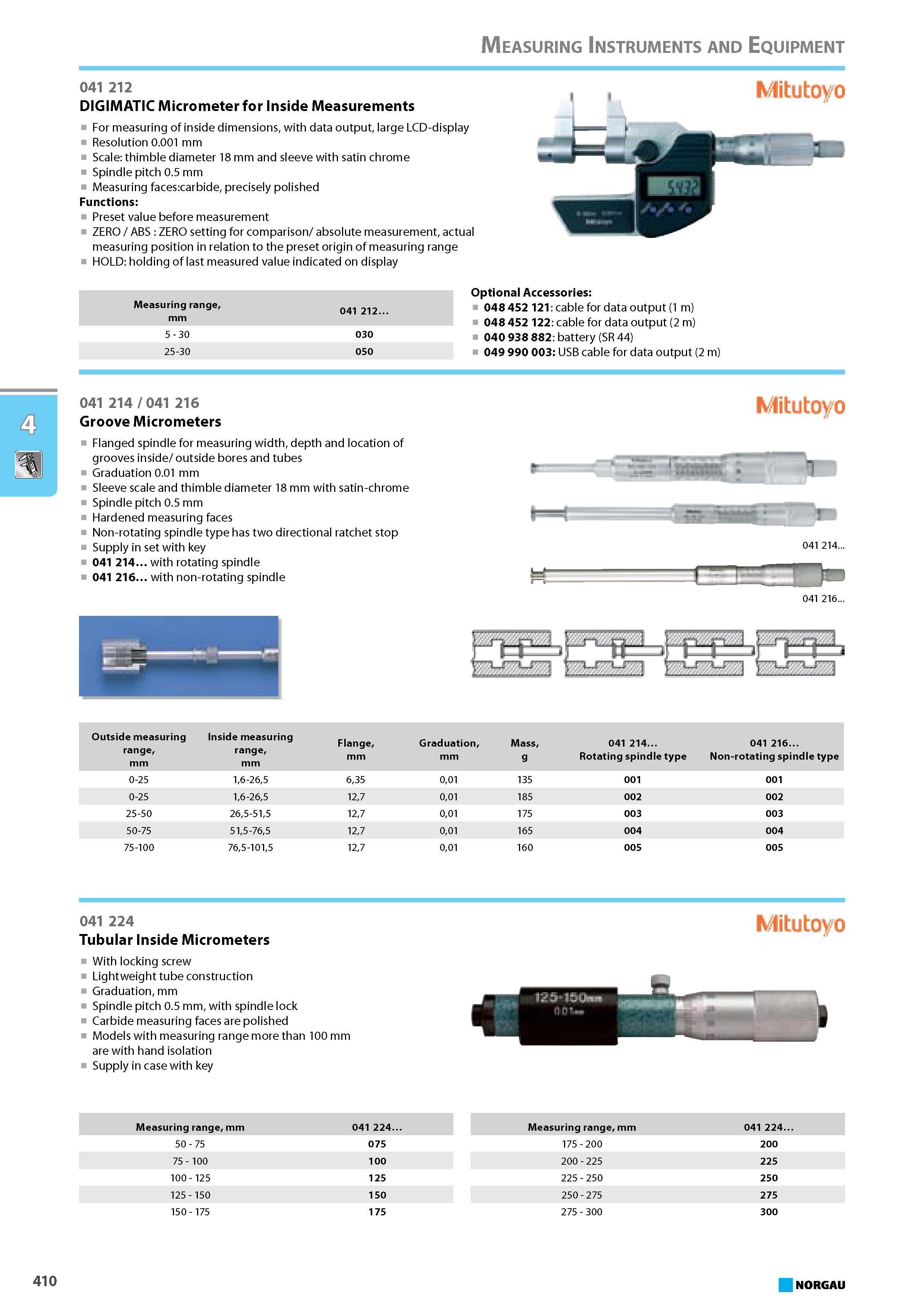426 DIGIMATIC Micrometer for Inside Measurements For measuring of inside dimensions with data output large LCD-display Resolution 0.001 mm Scale thimble diameter 18 mm and Каталог NORGAU 2015 Инструмент режущий измерительный слесарно-монтажный Стр. 410