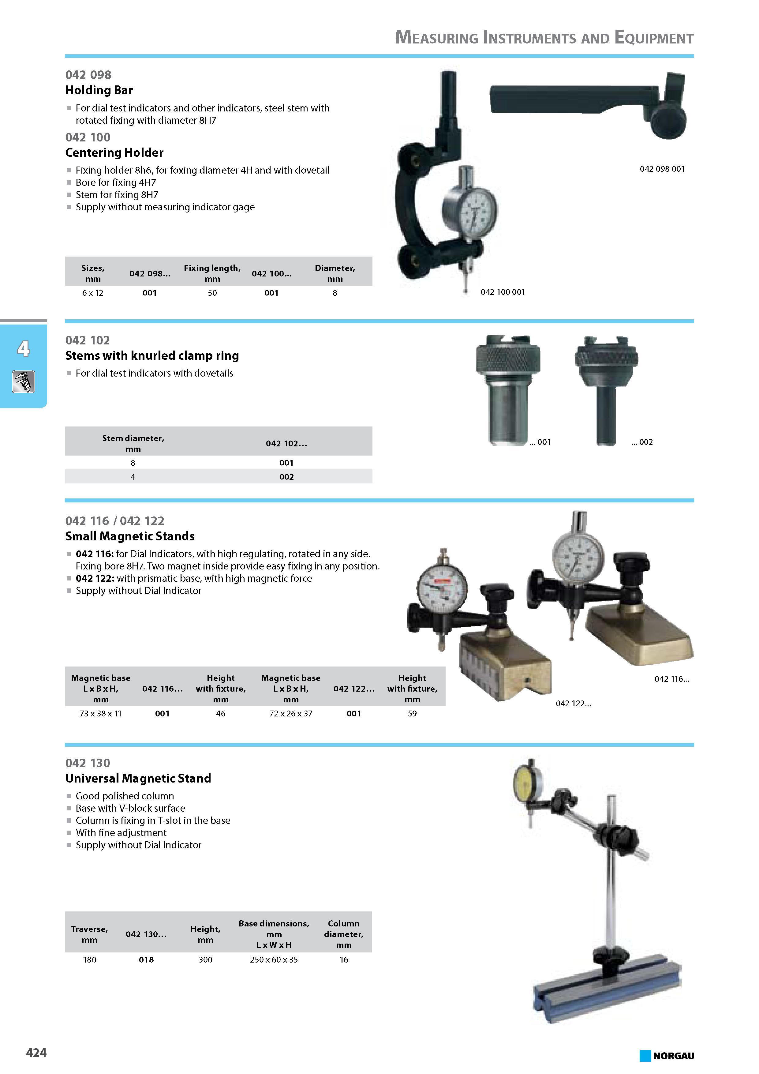 440 Holding Bar For dial test indicators and other indicators steel stem with rotated fixing with diameter 8H7 042 100 Centering Holder Fixing holder 8h6 for foxing diamet Каталог NORGAU 2015 Инструмент режущий измерительный слесарно-монтажный Стр. 424