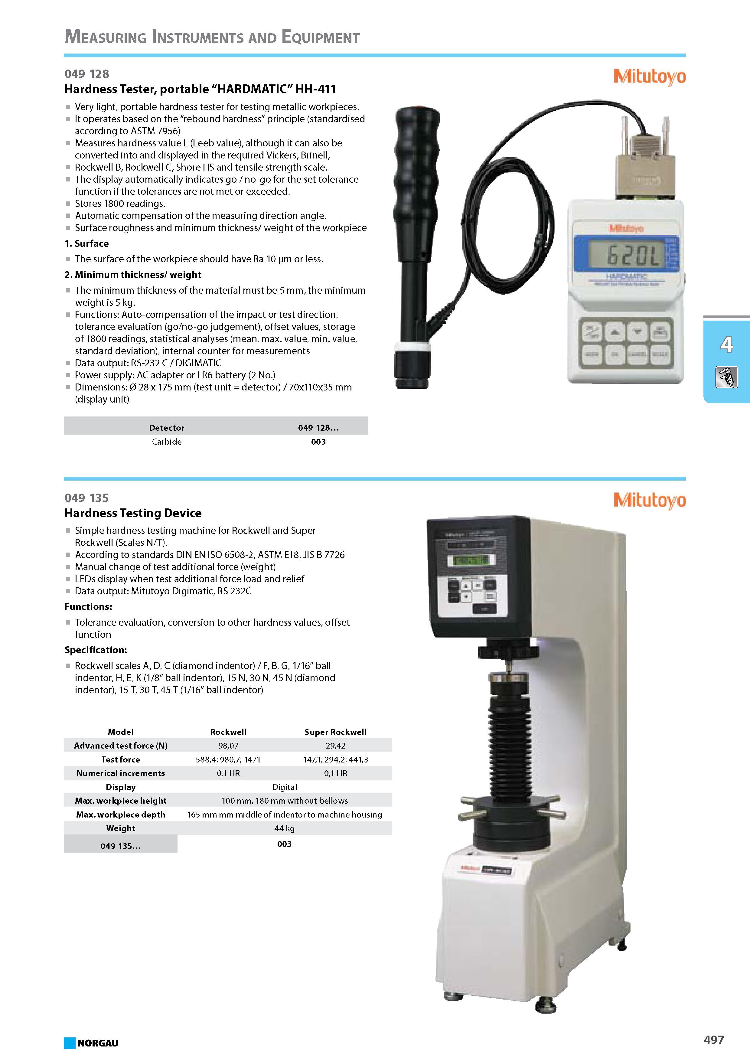 513 Hardness Tester portable HARDMATIC HH-411 Very light portable hardness tester for testing metallic workpieces It operates based on the rebound hardness principle (stan Каталог NORGAU 2015 Инструмент режущий измерительный слесарно-монтажный Стр. 497