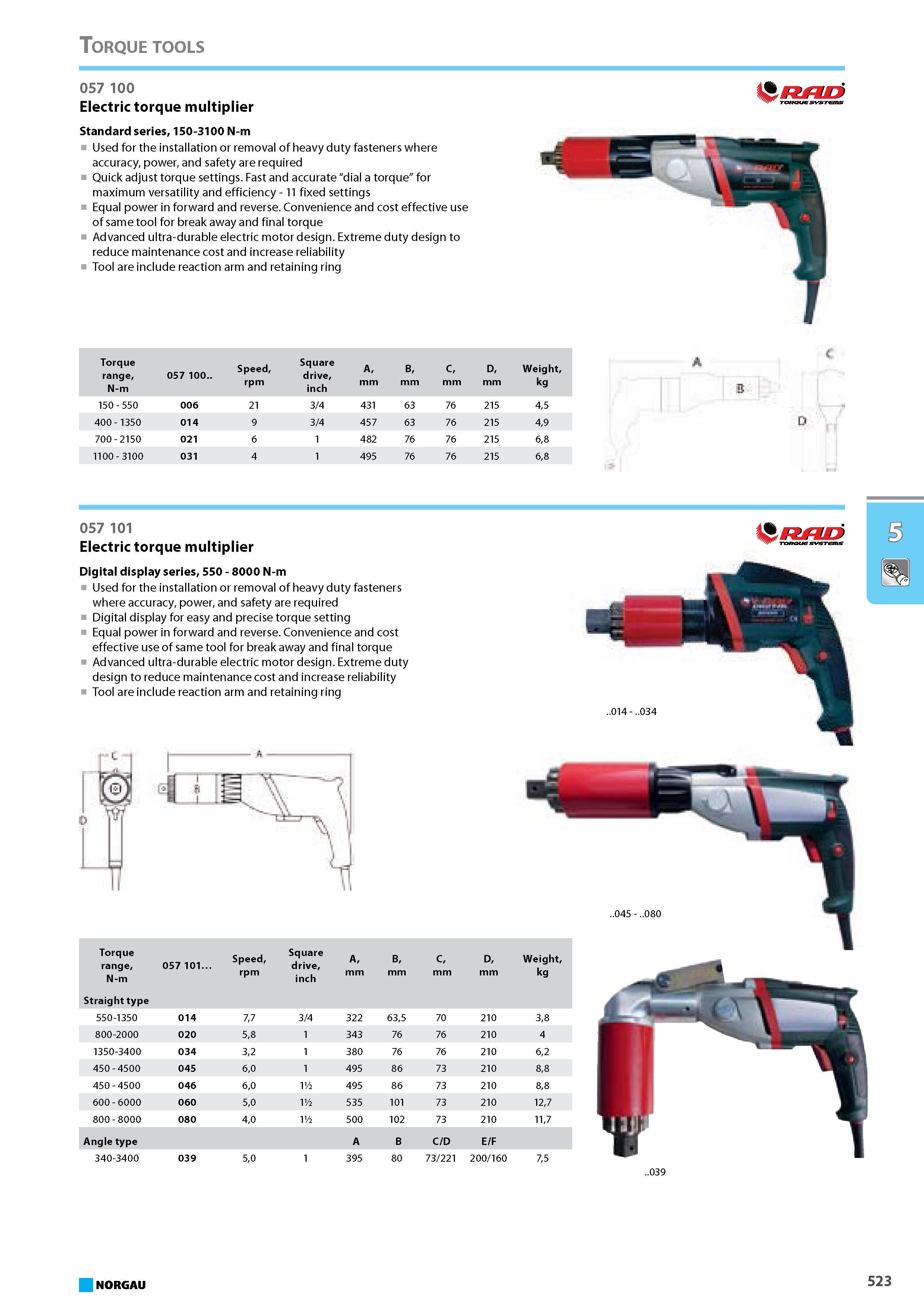 539 Electric torque multiplier Standard series 150-3100 N-m Used for the installation or removal of heavy duty fasteners where accuracy power and safety are required Quick Каталог NORGAU 2015 Инструмент режущий измерительный слесарно-монтажный Стр. 523