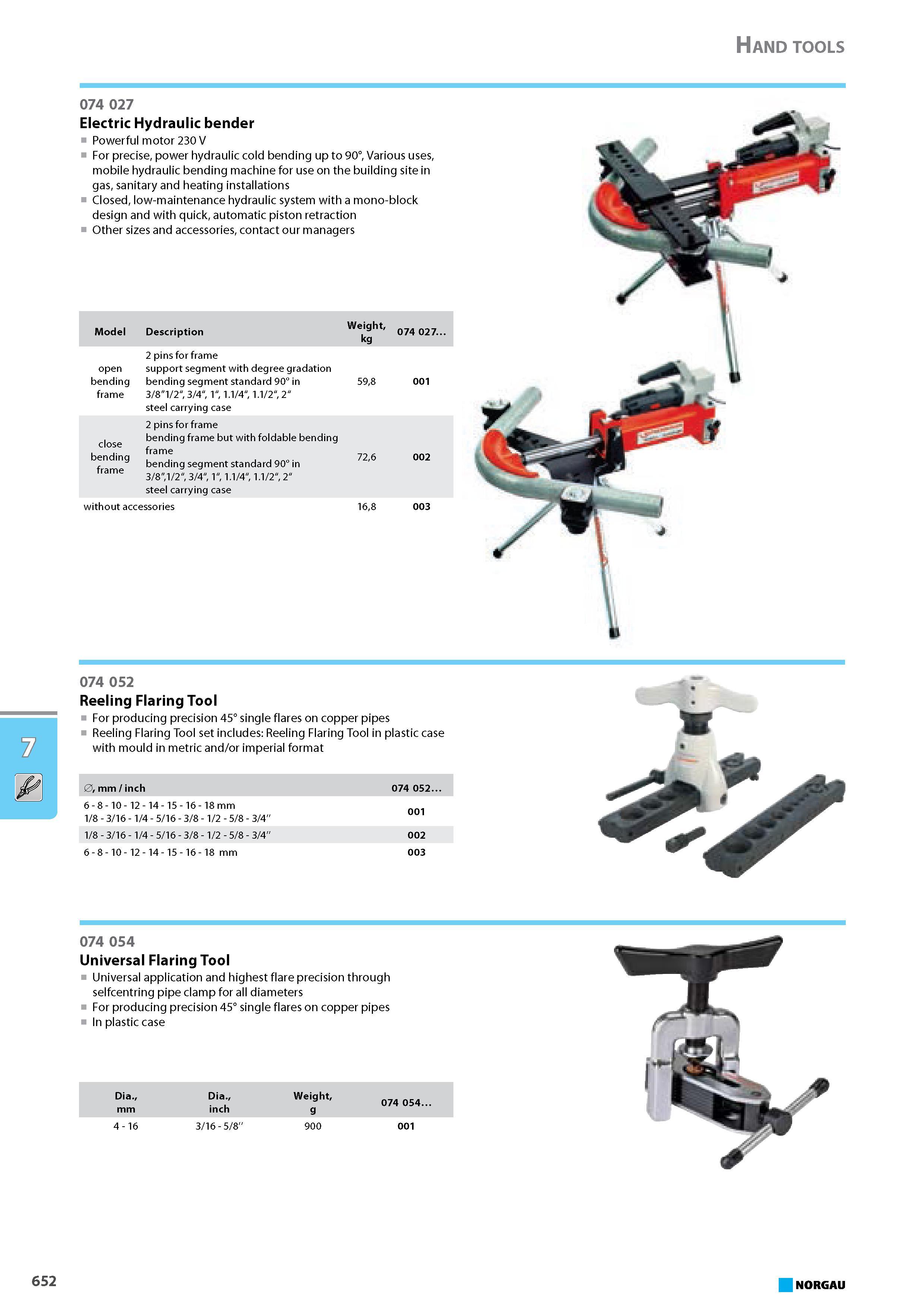 668 Electric Hydraulic bender Powerful motor 230 V For precise power hydraulic cold bending up to 90 Various uses mobile hydraulic bending machine for use on the building Каталог NORGAU 2015 Инструмент режущий измерительный слесарно-монтажный Стр. 652