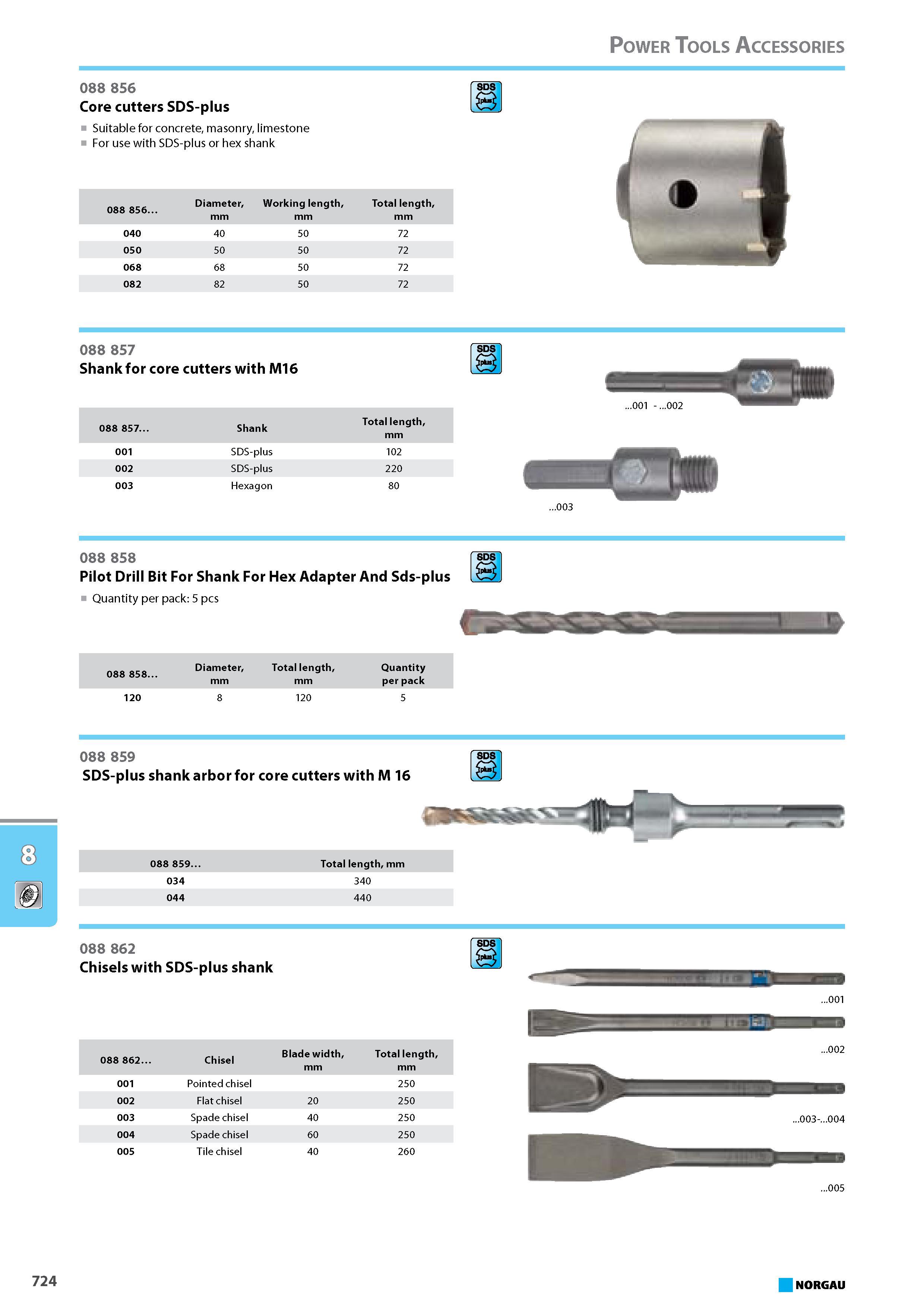 740 Core cutters SDS-plus Suitable for concrete masonry limestone For use with SDS-plus or hex shank 088 856. Diameter mm Working length mm Total length mm 040 40 50 72 05 Каталог NORGAU 2015 Инструмент режущий измерительный слесарно-монтажный Стр. 724