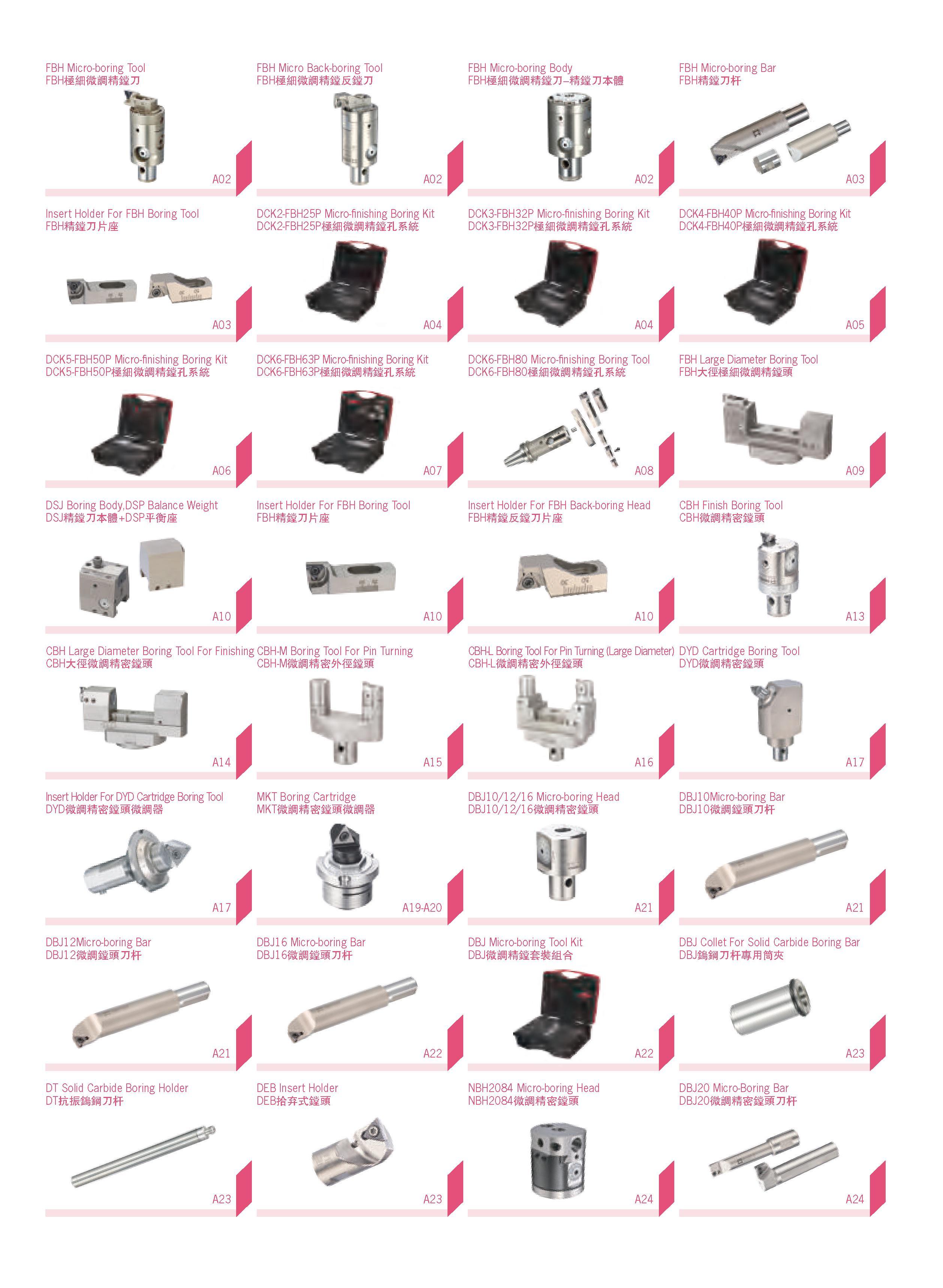 6 FBH Micro-boring Tool T FBH Micro Back-boring Tool IISSISJI FBH Micro-boring Body FBH Micro-boring Bar FBHitiiJIff AO 2 i A02 i AO 2 i A03 i Inse Каталог DEREK 2017 Инструмент металлорежущий и станочная оснастка Фрезы концевые твердосплавные и с режущими сменными пластинами Резцы Державки Расточные головки  Стр. 