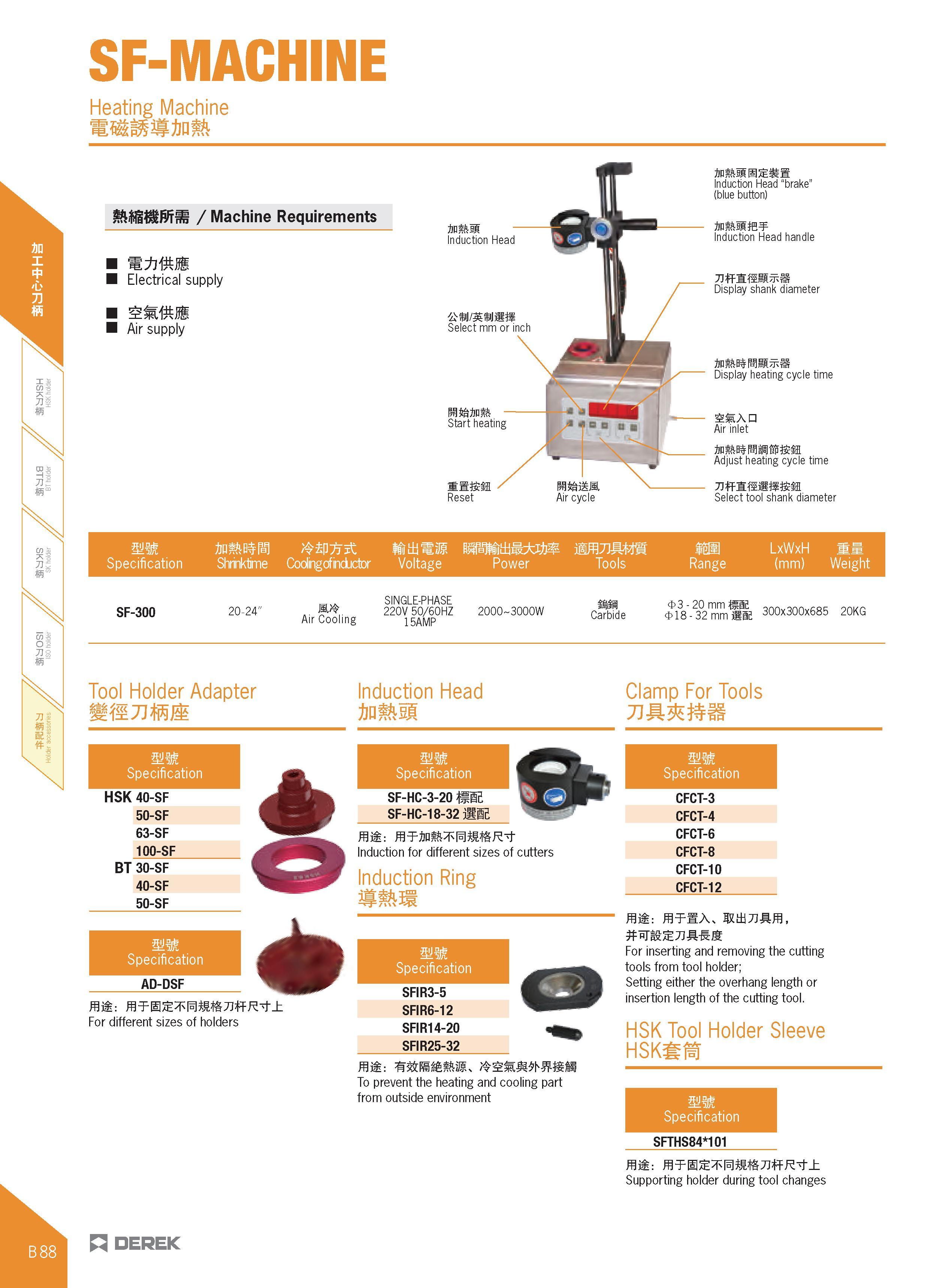 200 SF-MACHINE Heating Machine jiniwiissa Induction Head brake” (blue button) / Machine Requirements jnsjjsi jbn wlffl¥ Induction Head Induction Head Каталог DEREK 2017 Инструмент металлорежущий и станочная оснастка Фрезы концевые твердосплавные и с режущими сменными пластинами Резцы Державки Расточные головки  Стр. B88
