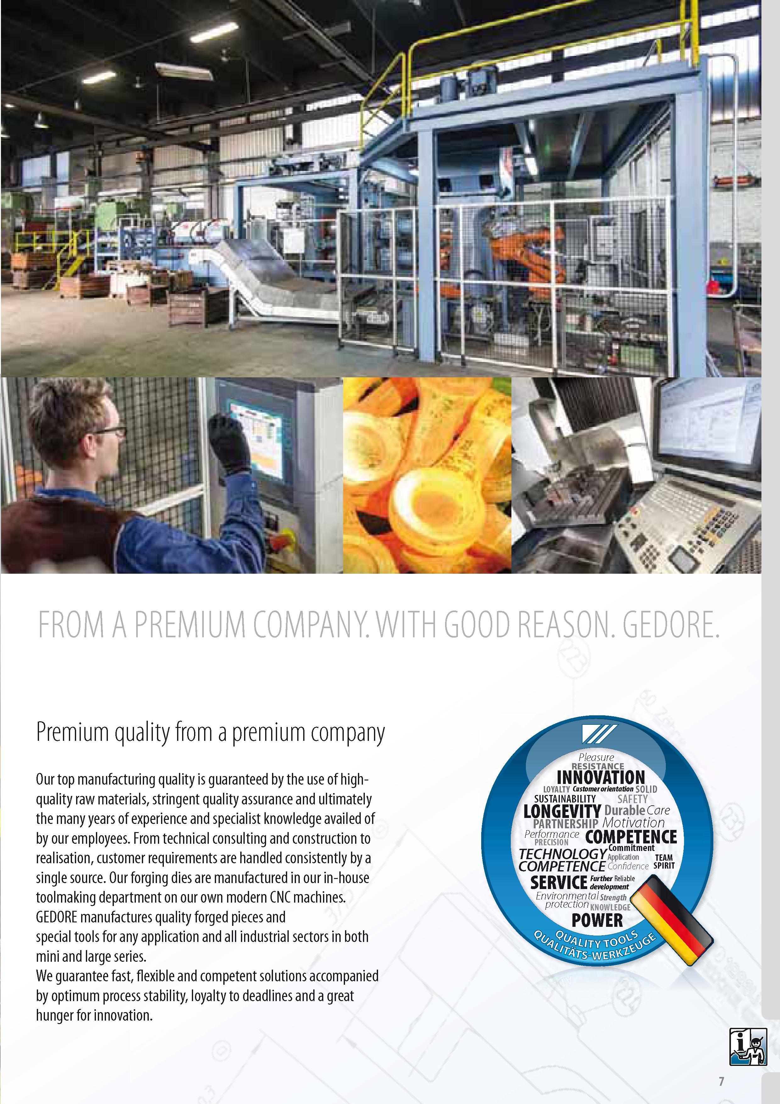 9 Premium quality from a premium company Our top manufacturing quality is guaranteed by the use of high-quality raw materials stringent quality assurance and Каталог GEDORE 2014 Профессиональный слесарный инструмент и оборудование для мастерских и машиностроительных производств Стр. 7 ENG