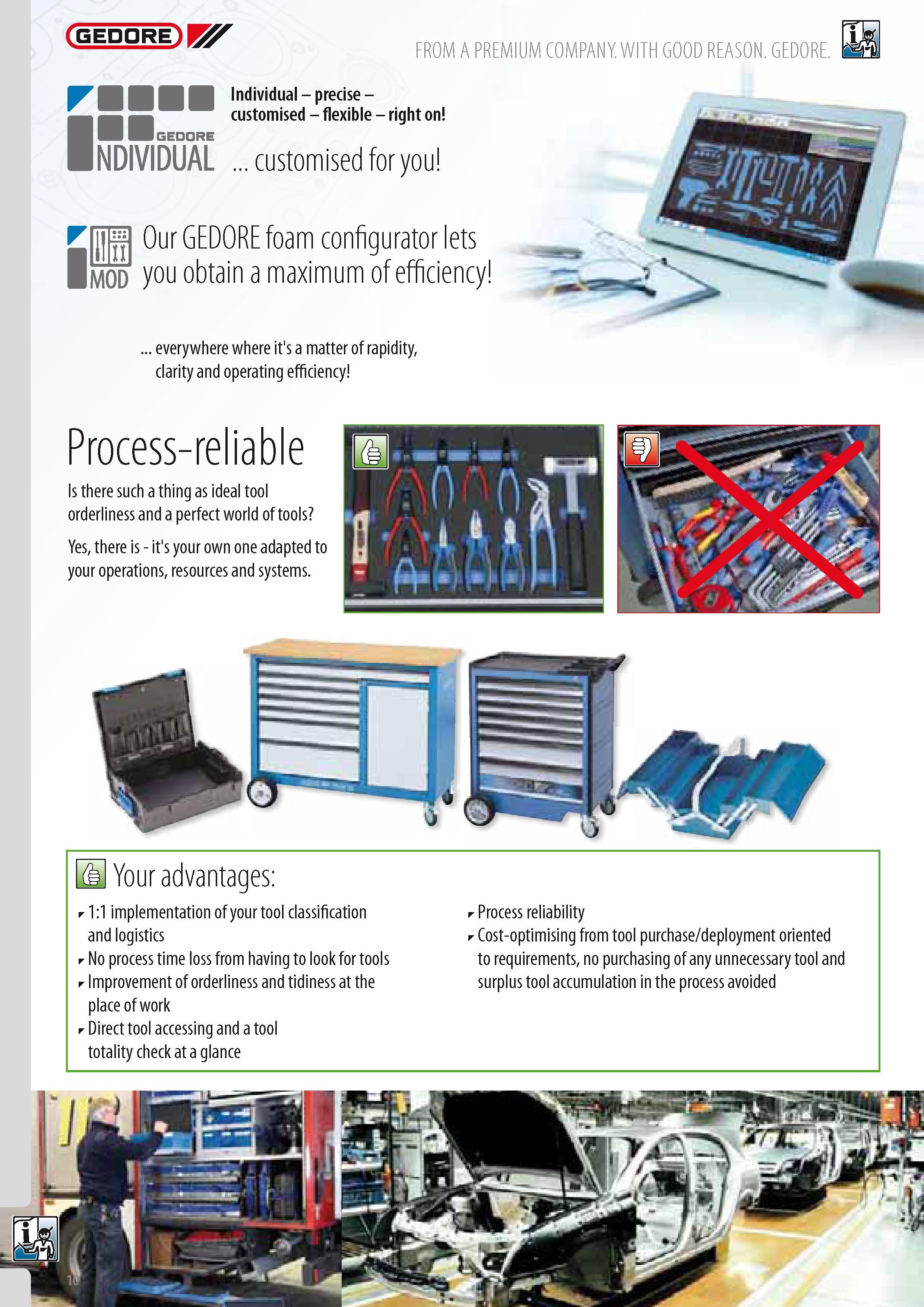 12 Process-reliable Is there such a thing as ideal tool orderliness and a perfect world of tools Yes there is - it's your own one adapted to your operations r Каталог GEDORE 2014 Профессиональный слесарный инструмент и оборудование для мастерских и машиностроительных производств Стр. 10 ENG