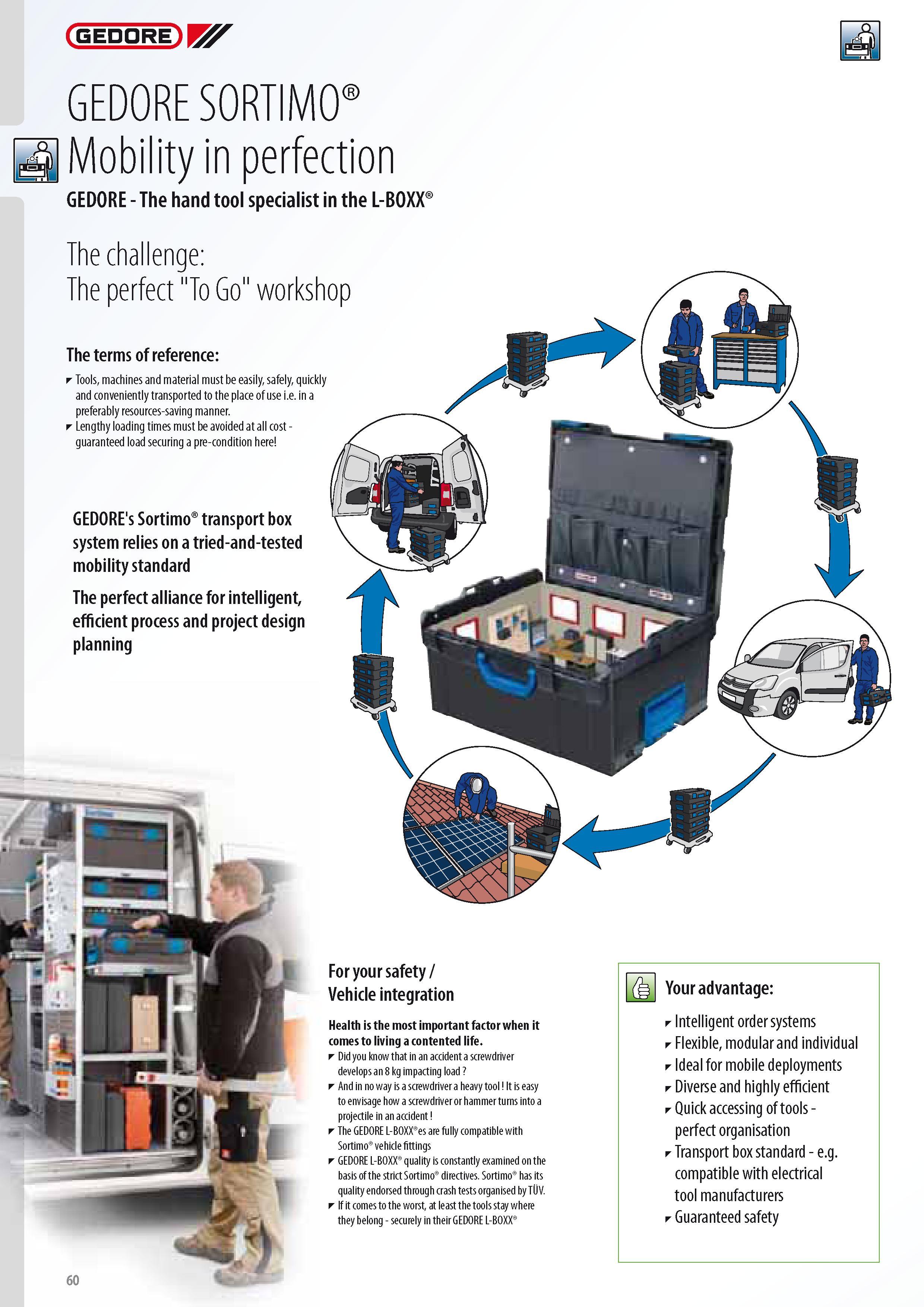 62 GEDORE GEDORE SORTIMO a Mobility in perfection GEDORE - The hand tool specialist in the L-BOXX The challenge The perfect To Go workshop The terms of refere Каталог GEDORE 2014 Профессиональный слесарный инструмент и оборудование для мастерских и машиностроительных производств Стр. 60 ENG