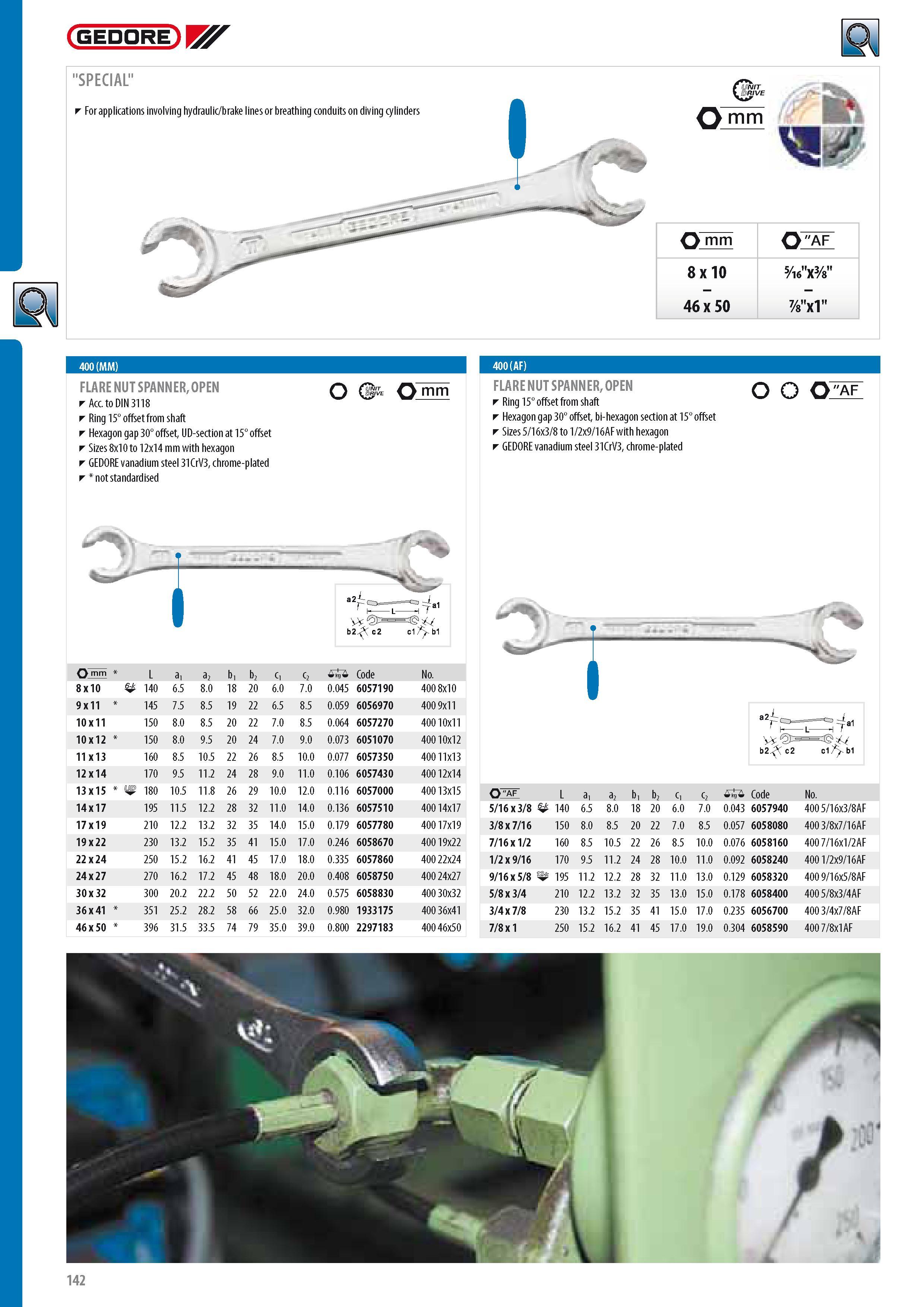144 GEDORE SPECIAL For applications involving hydraulic brake lines or breathing conduits on diving cylinders fmaT ilpRIVE m Q mm 0 AF 8x10 5 l6 X% 46x50 7 8 x Каталог GEDORE 2014 Профессиональный слесарный инструмент и оборудование для мастерских и машиностроительных производств Стр. 142 ENG