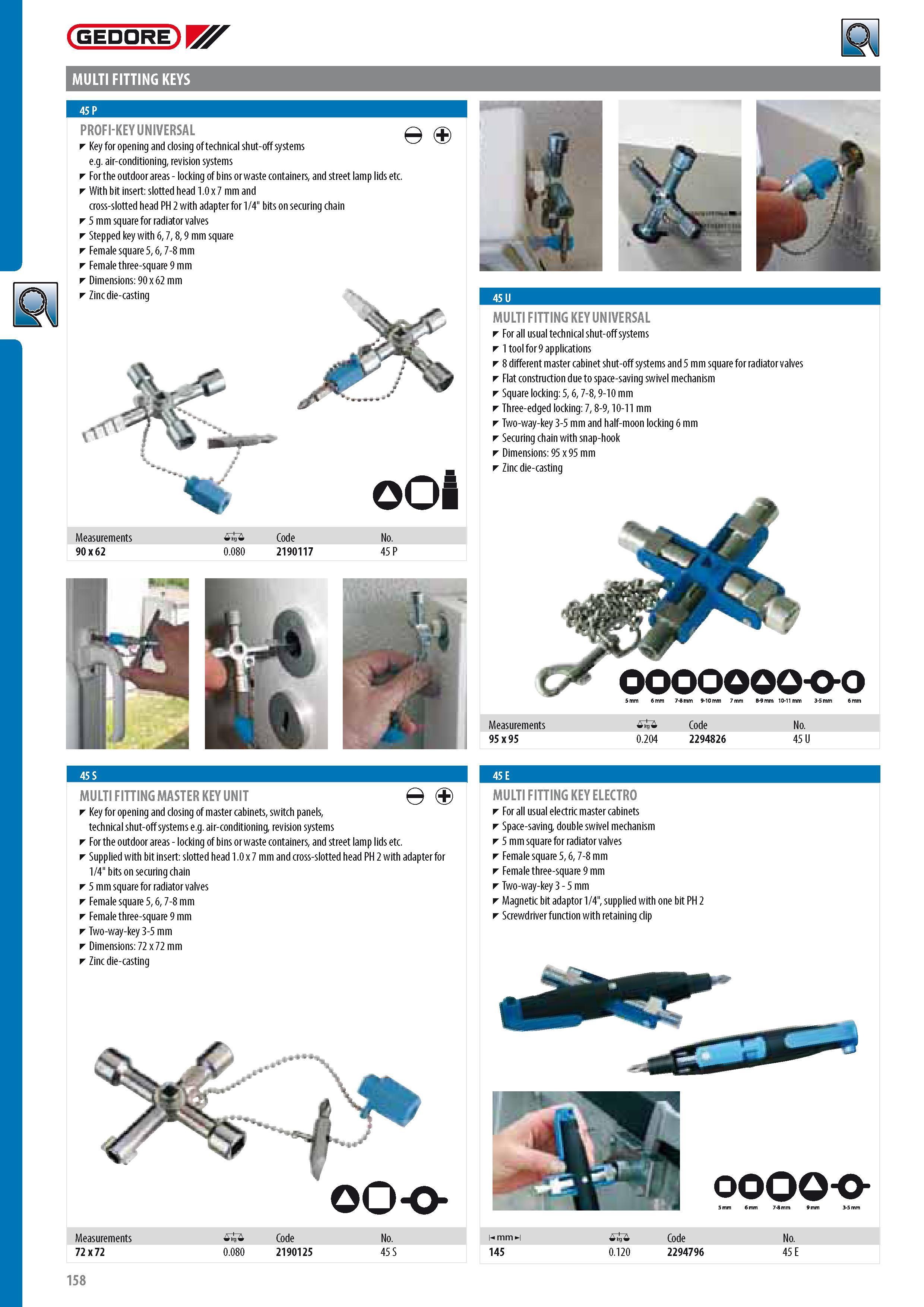 160 GEDORE MULTI FITTING KEYS PROFI-KEY UNIVERSAL Key for opening and closing of technical shut-off systems e g air-conditioning revision systems For the outdo Каталог GEDORE 2014 Профессиональный слесарный инструмент и оборудование для мастерских и машиностроительных производств Стр. 158 ENG
