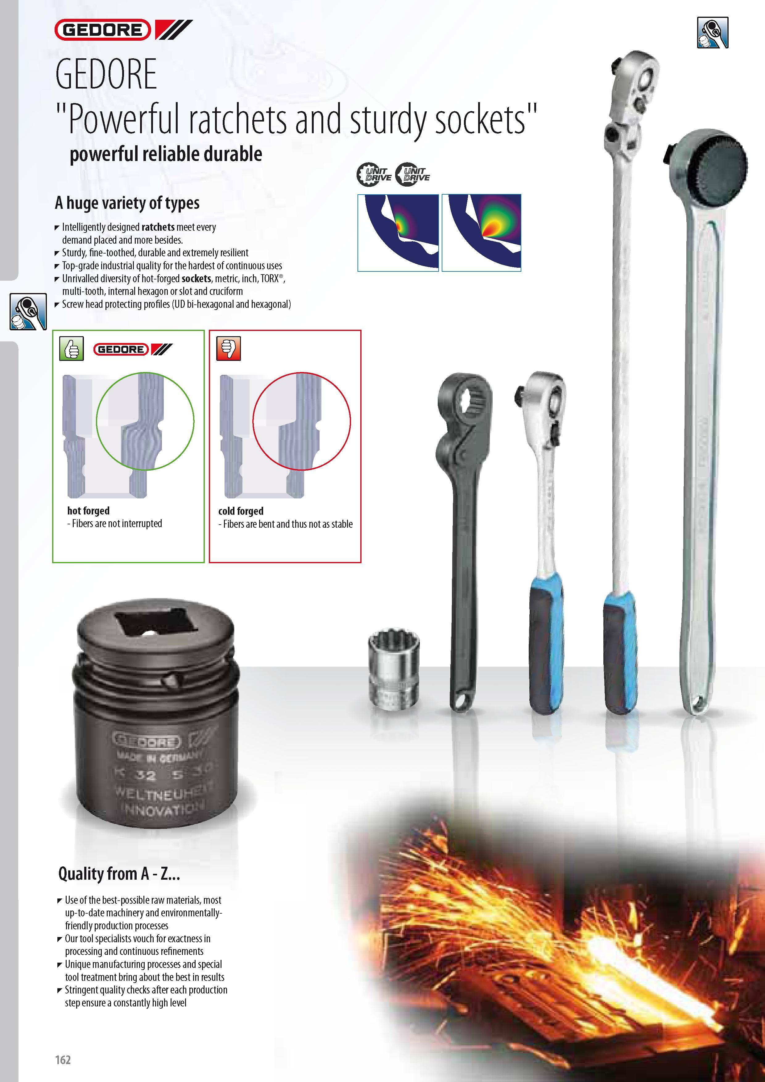 164 GEDORE Powerful ratchets and sturdy sockets' powerful reliable durable A huge variety of types Intelligently designed ratchets meetevery demand placed and Каталог GEDORE 2014 Профессиональный слесарный инструмент и оборудование для мастерских и машиностроительных производств Стр. 162 ENG