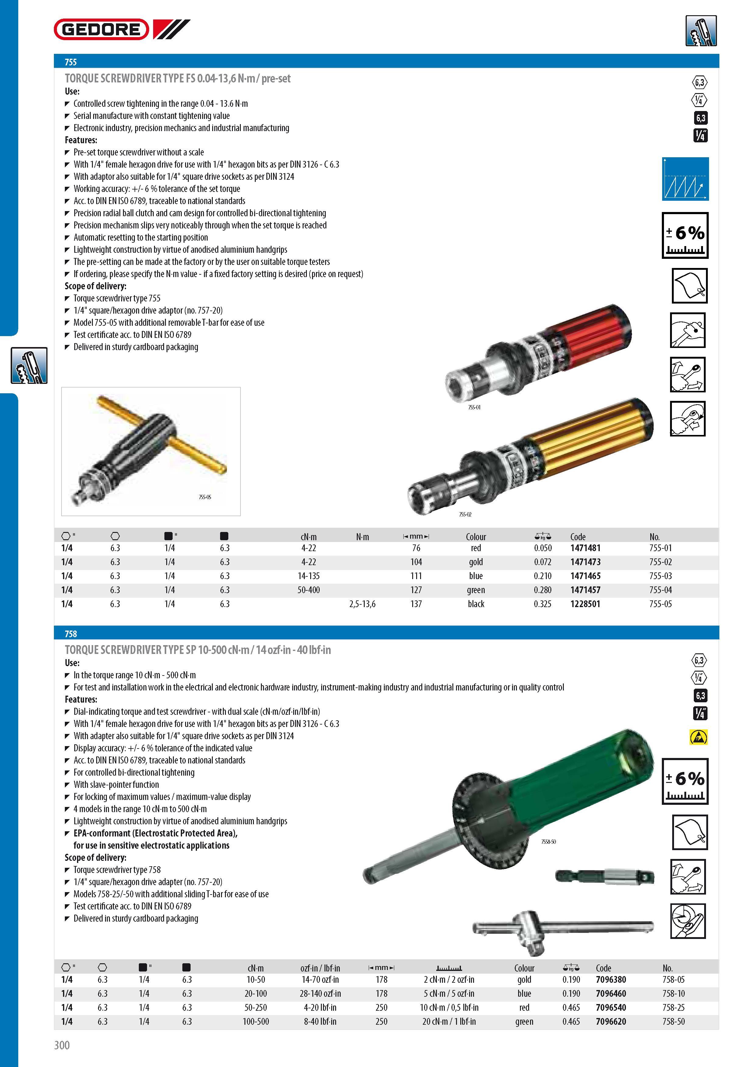 302 GEDORE TORQUE SCREWDRIVER TYPE FS 0 04-136 Nm pre-set Use Controlled screw tightening in the range 0 04 - 13 6 N m Serial manufacture with constant tighten Каталог GEDORE 2014 Профессиональный слесарный инструмент и оборудование для мастерских и машиностроительных производств Стр. 300 ENG