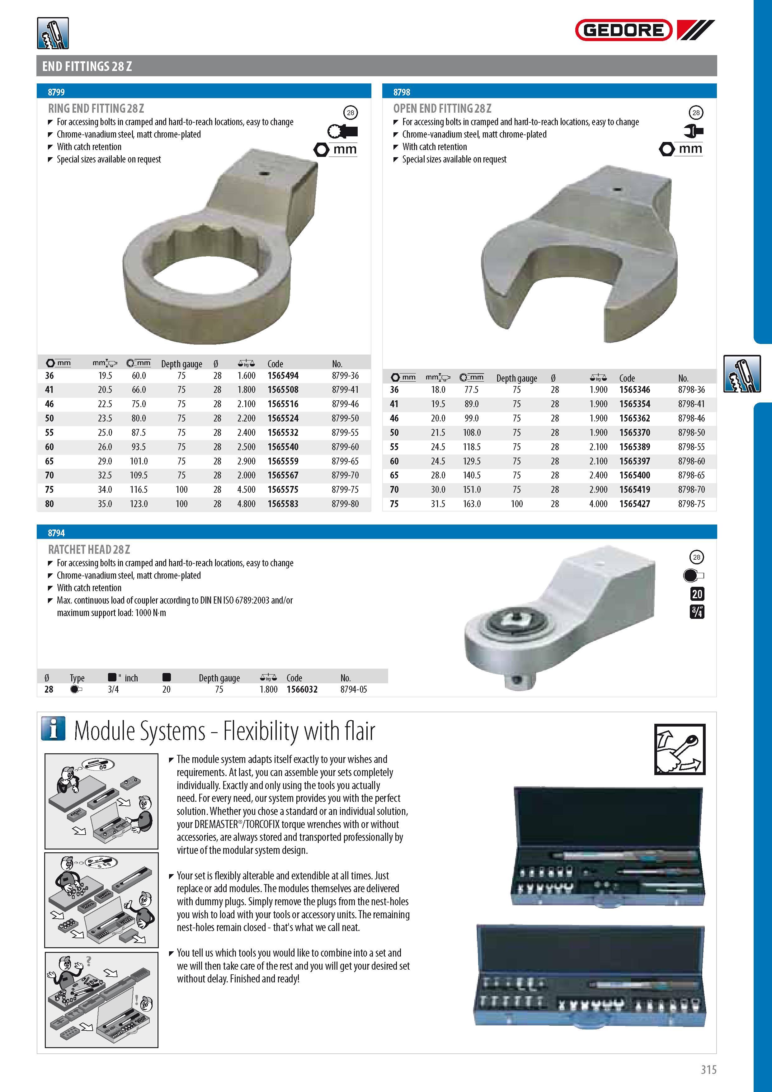 317 END FITTINGS 28 Z GEDORE RING END FITTING 28 Z Y For accessing bolts in cramped and hard-to-reach locations easy to change - r Chrome-vanadium steel matt c Каталог GEDORE 2014 Профессиональный слесарный инструмент и оборудование для мастерских и машиностроительных производств Стр. 315 ENG