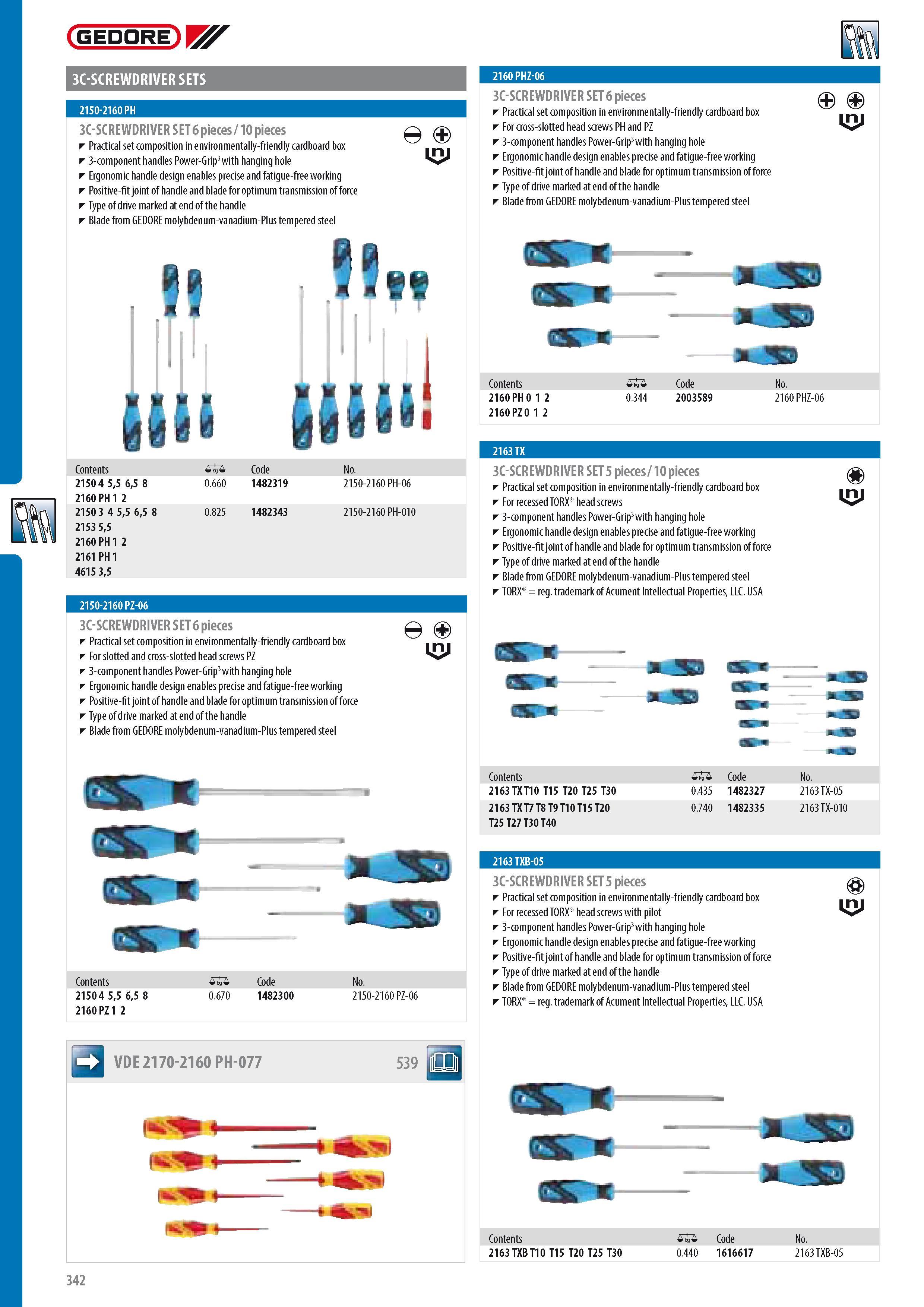 344 GEDORE 3C-SCREWDRIVER SETS 2150-2160 PH 3C-SCREWDRIVER SET 6 pieces 10 pieces Practical set composition in environmentally-friendly cardboard box 3-compone Каталог GEDORE 2014 Профессиональный слесарный инструмент и оборудование для мастерских и машиностроительных производств Стр. 342 ENG