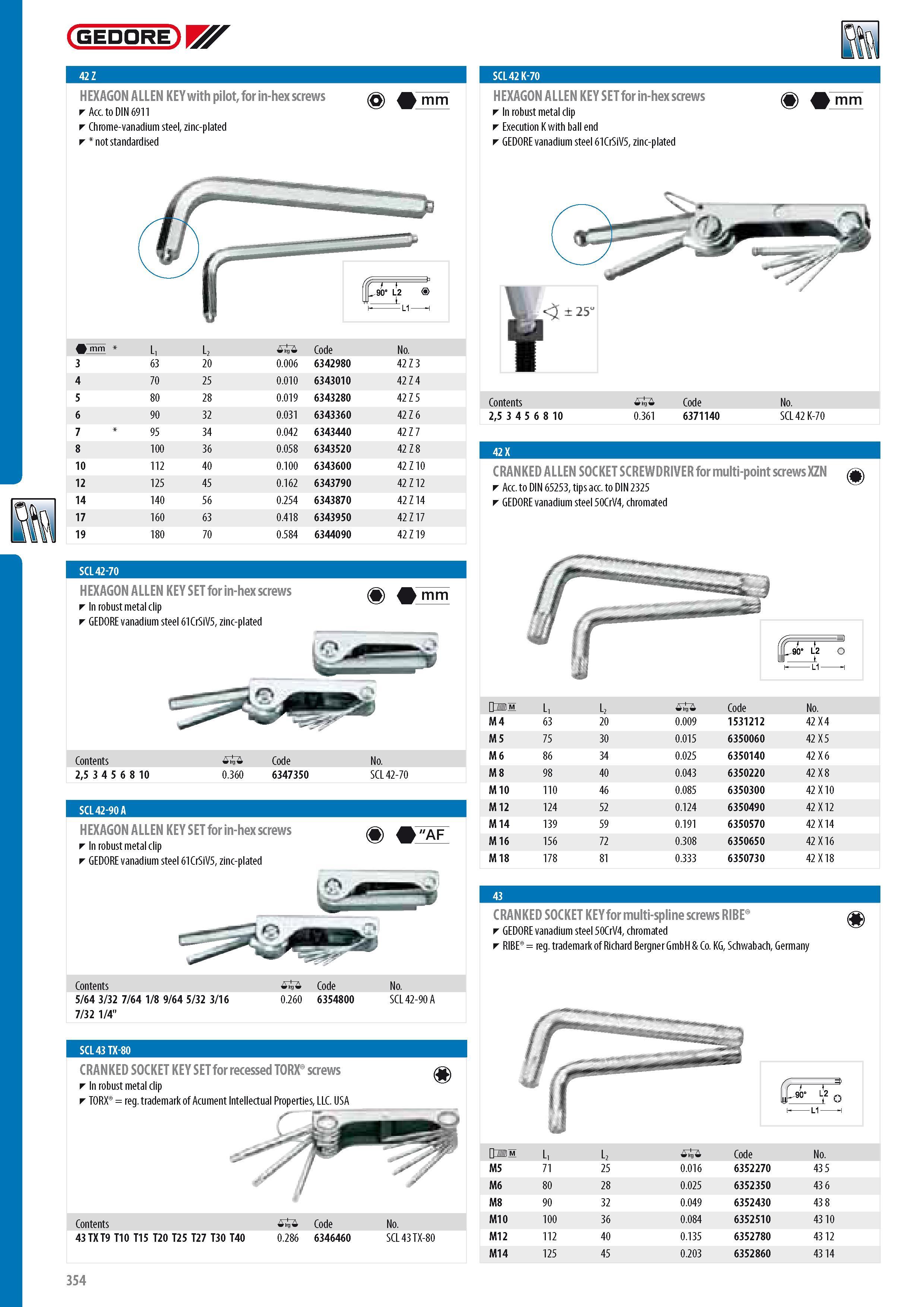 356 GEDORE HEXAGON ALLEN KEY with pilot for in-hex screws Acc to DIN 6911 Chrome-vanadium steel zinc-plated not standardised 6 mm SCL 42 K-70 HEXAGON ALLEN KEY Каталог GEDORE 2014 Профессиональный слесарный инструмент и оборудование для мастерских и машиностроительных производств Стр. 354 ENG