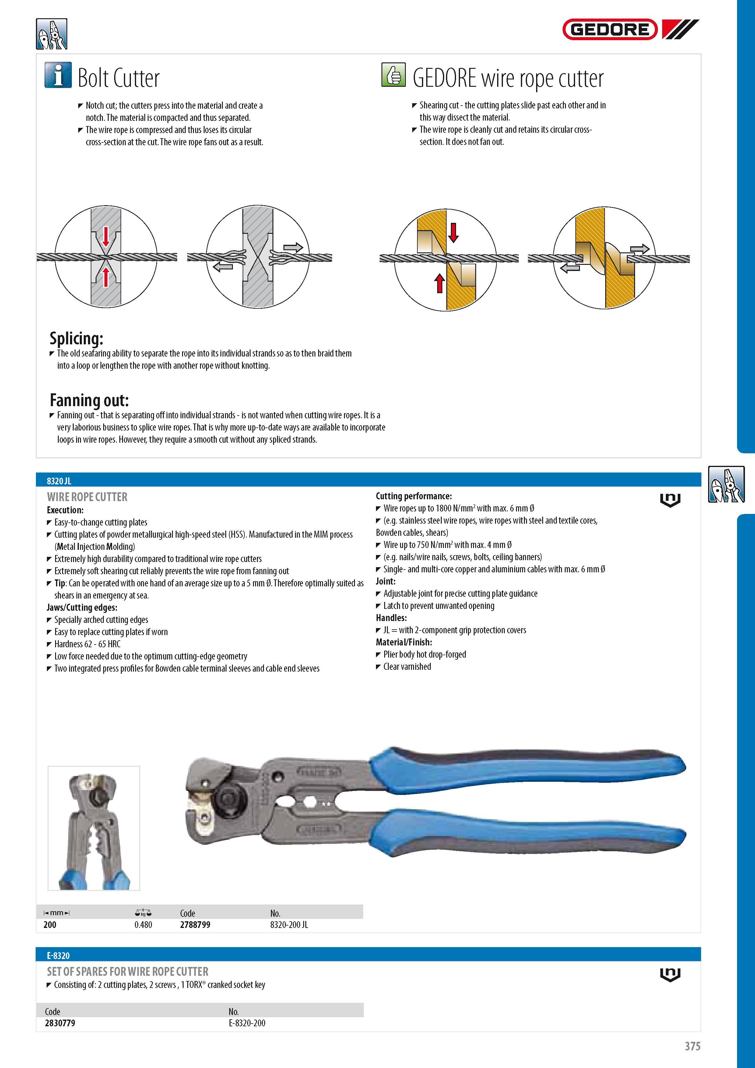377 3 Bolt Cutter Notch cut; the cutters press into the material and create a notch The material is compacted and thus separated The wire rope is compressed an Каталог GEDORE 2014 Профессиональный слесарный инструмент и оборудование для мастерских и машиностроительных производств Стр. 375 ENG