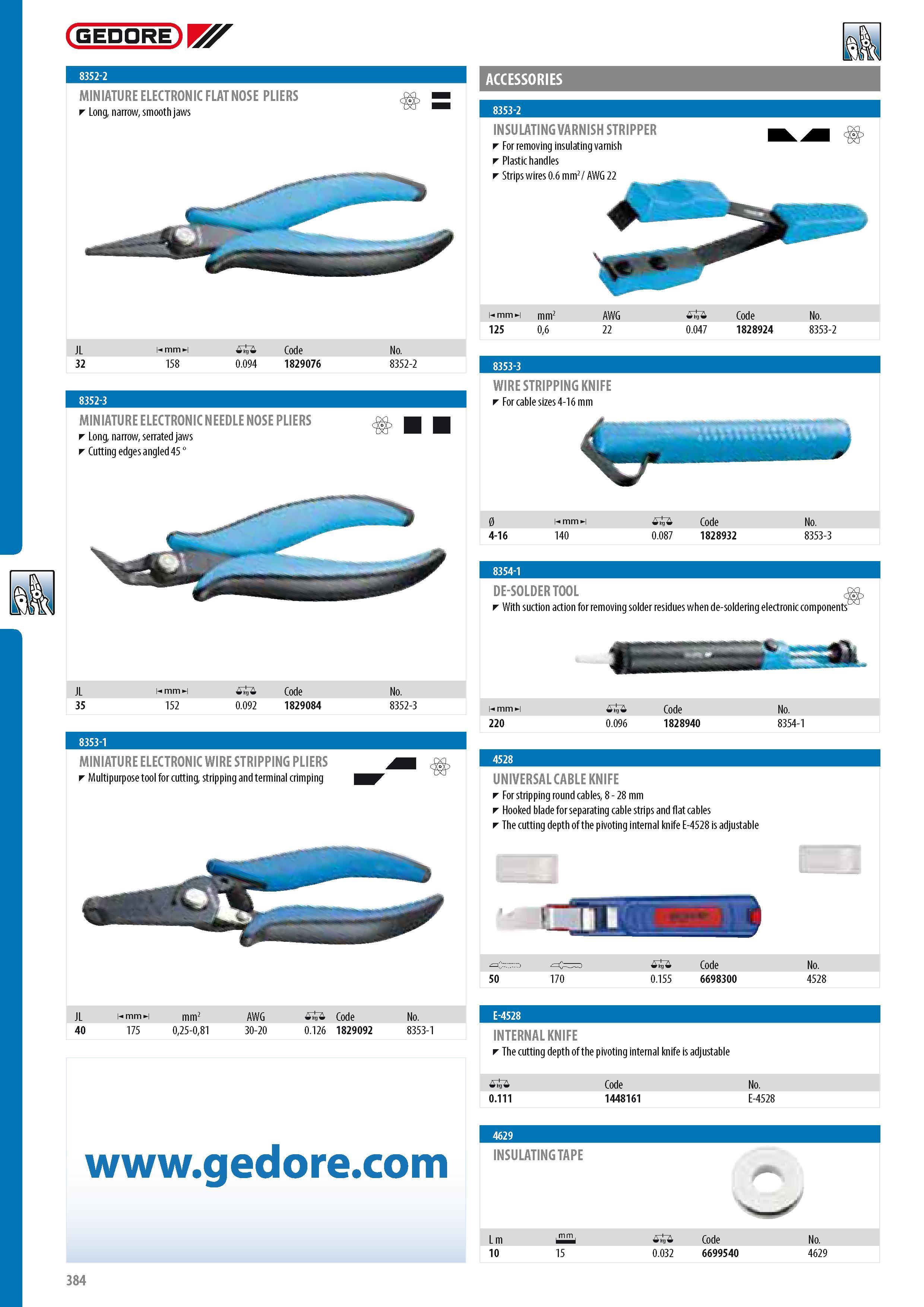 386 GEDORE ACCESSORIES MINIATURE ELECTRONIC FLAT NOSE PLIERS Long narrow smooth jaws JL 32 mmH 158 0 0 094 Code 1829076 MINIATURE ELECTRONIC NEEDLE NOSE PLIERS Каталог GEDORE 2014 Профессиональный слесарный инструмент и оборудование для мастерских и машиностроительных производств Стр. 384 ENG