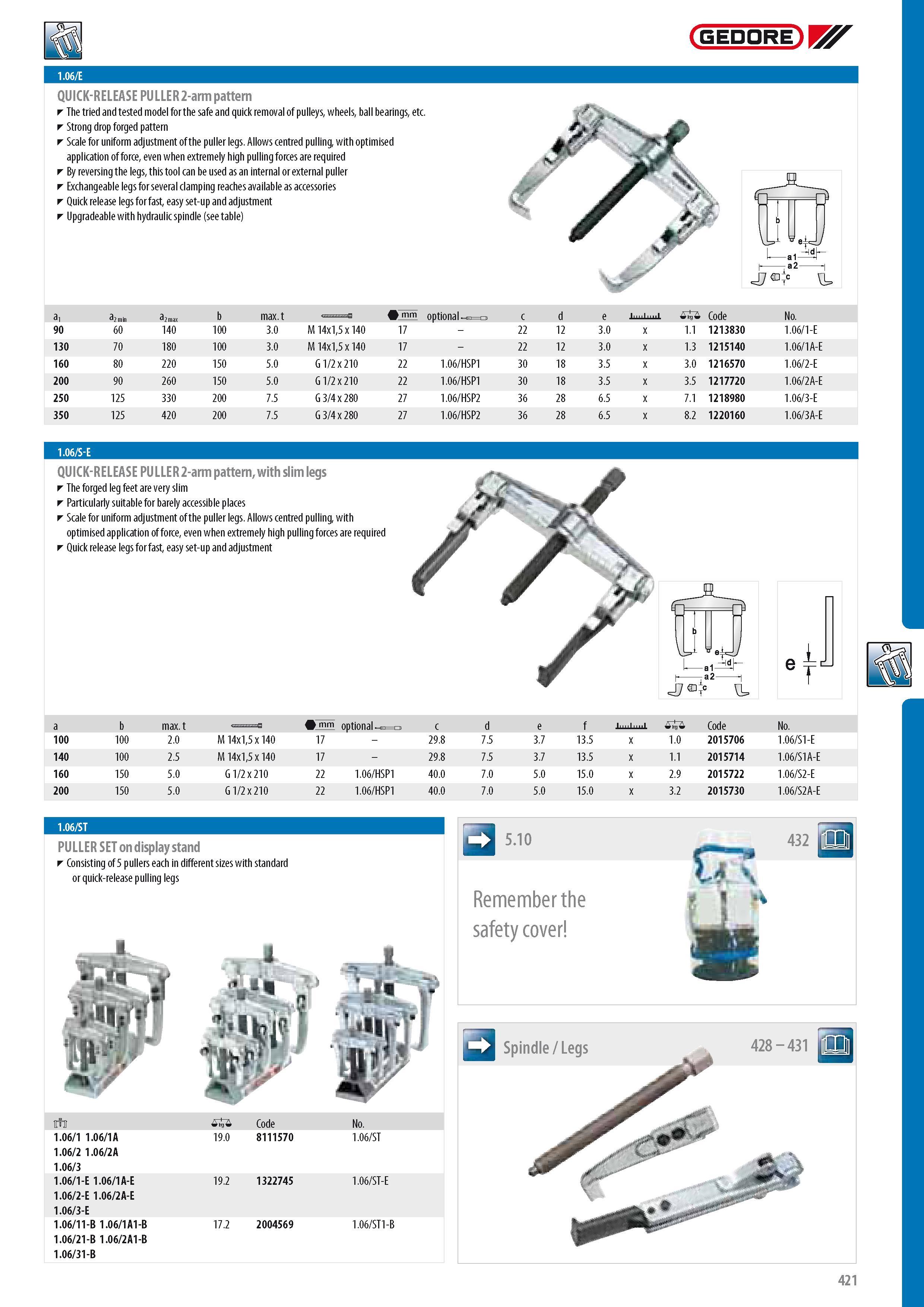 423 GEDORE QUICK-RELEASE PULLER 2-arm pattern The tried and tested model forthe safe and quick removal of pulleys wheels ball bearings etc Strong drop forged p Каталог GEDORE 2014 Профессиональный слесарный инструмент и оборудование для мастерских и машиностроительных производств Стр. 421 ENG