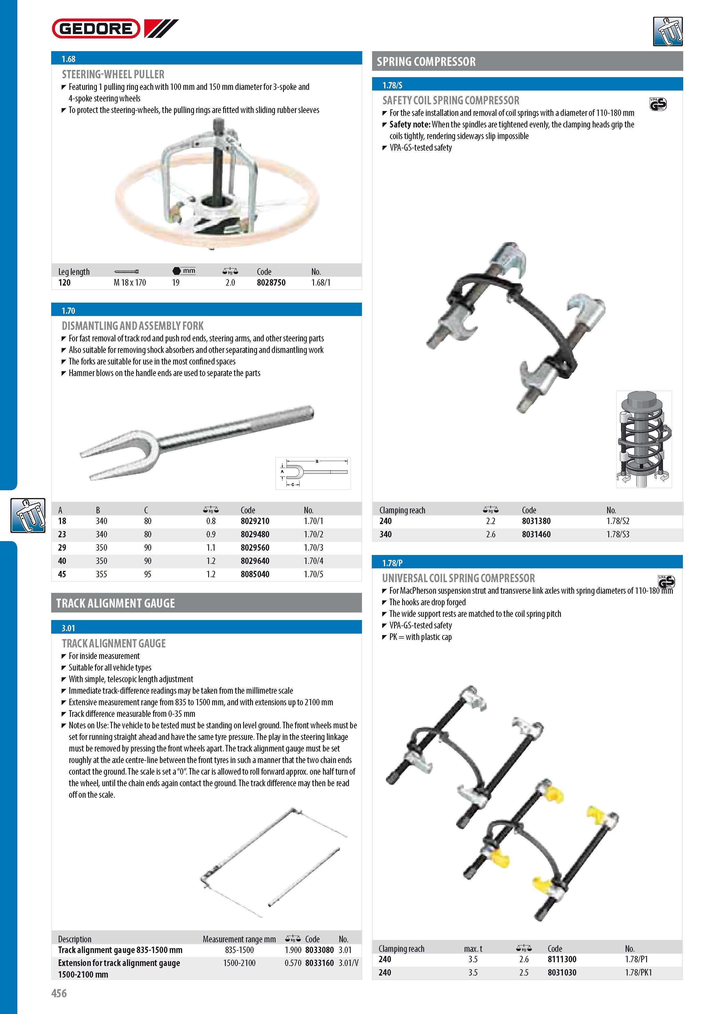 458 GEDORE STEERING-WHEEL PULLER Featuring 1 pulling ring each with 100 mm and 150 mm diameterfor 3-spoke and 4-spoke steering wheels To protect the steering-w Каталог GEDORE 2014 Профессиональный слесарный инструмент и оборудование для мастерских и машиностроительных производств Стр. 456 ENG