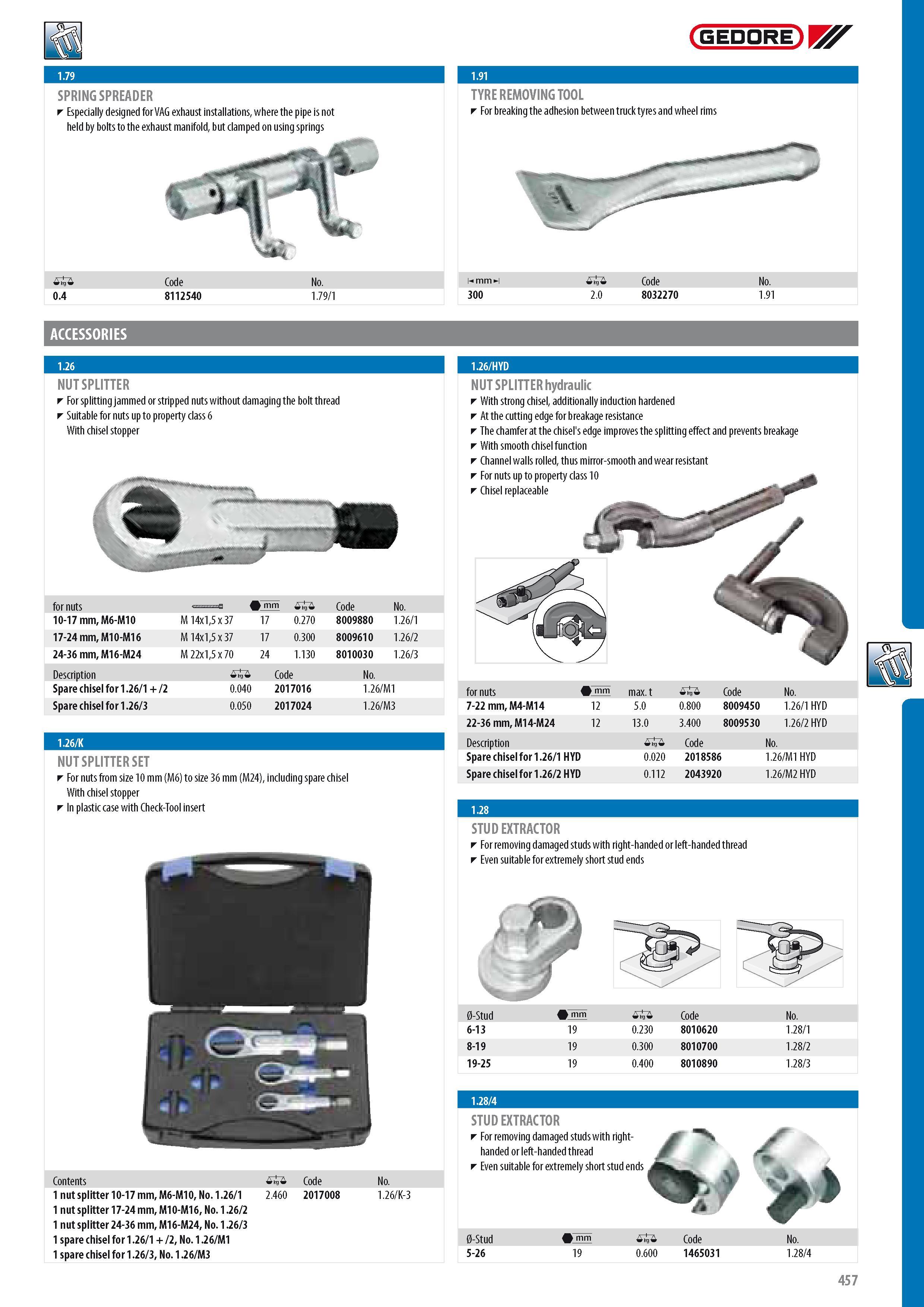 459 GEDORE SPRING SPREADER Especially designed for VAG exhaust installations where the pipe is not held by bolts to the exhaust manifold but clamped on using s Каталог GEDORE 2014 Профессиональный слесарный инструмент и оборудование для мастерских и машиностроительных производств Стр. 457 ENG