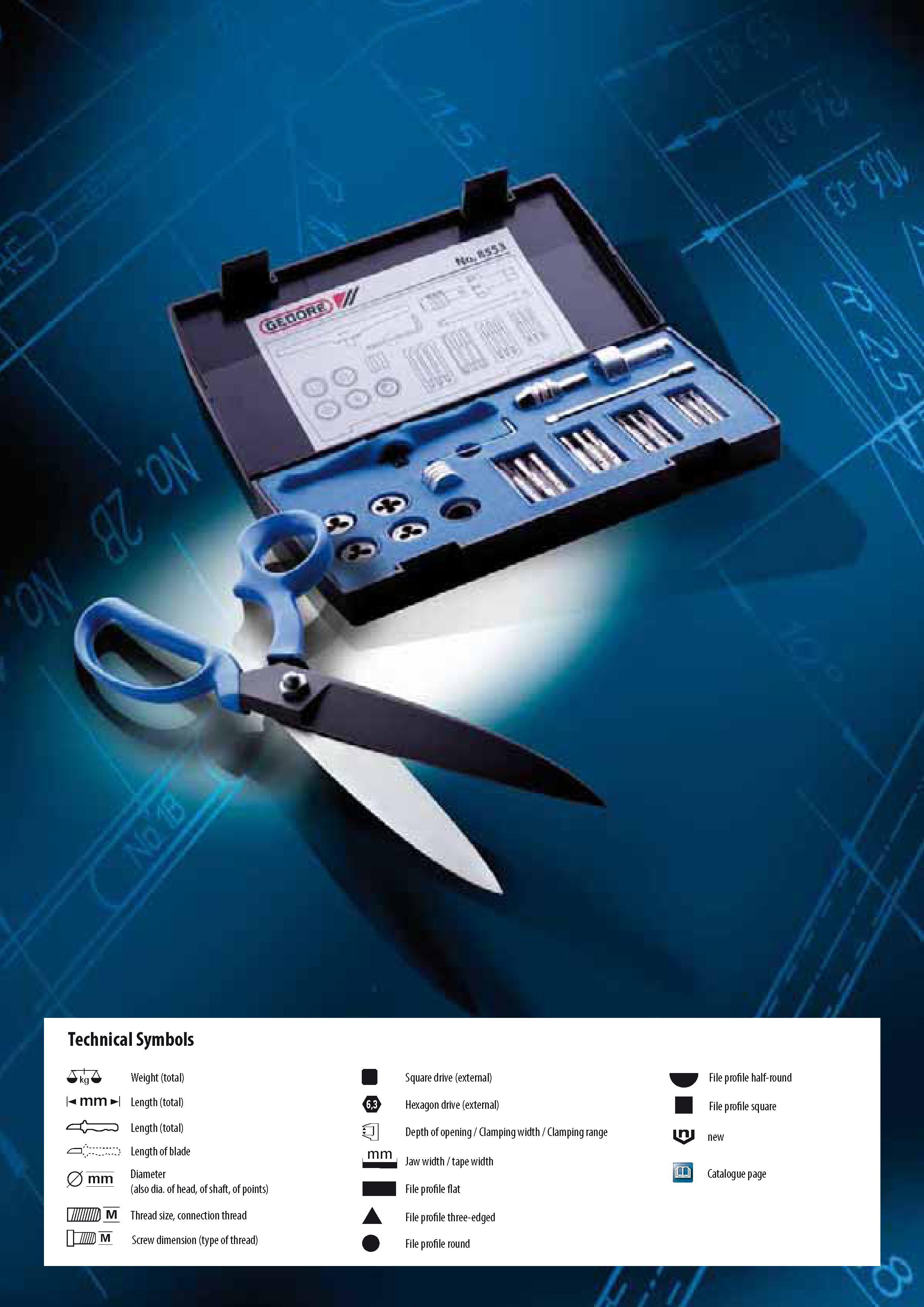 516 Technical Symbols Weight (total) hmmH Length (total) Square drive (external) File profile half-round File profile square Hexagon drive (external) j -- Leng Каталог GEDORE 2014 Профессиональный слесарный инструмент и оборудование для мастерских и машиностроительных производств Стр. 514 ENG