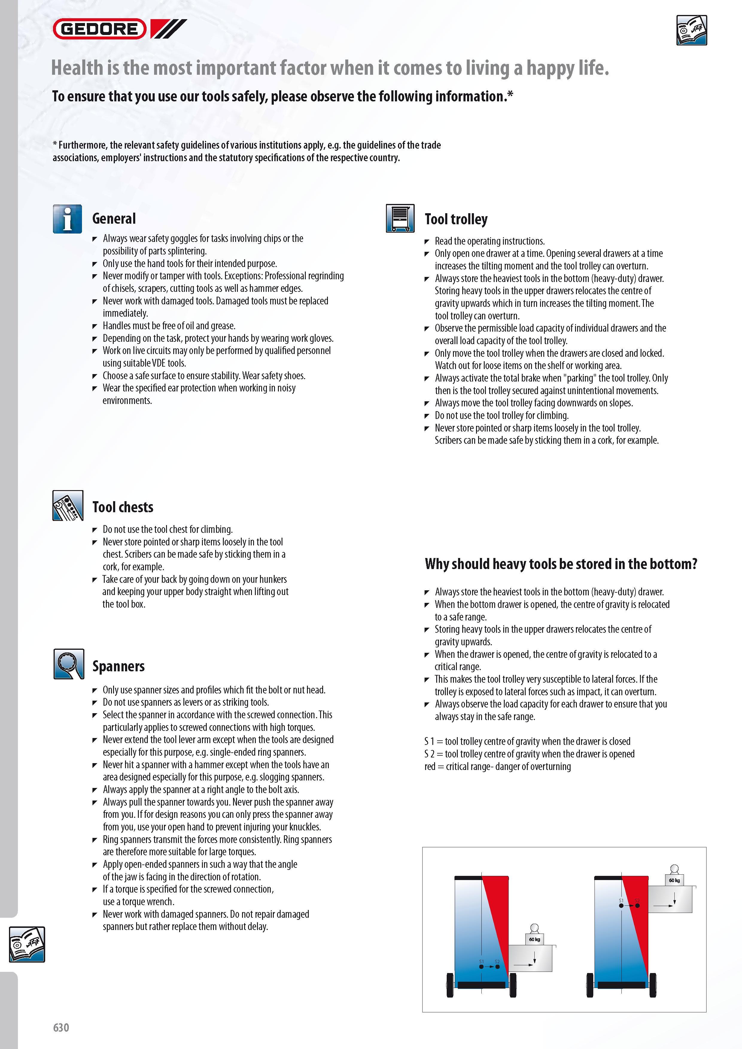 632 GEDORE Health is the most important factor when it comes to living a happy life To ensure that you use our tools safely please observe the following inform Каталог GEDORE 2014 Профессиональный слесарный инструмент и оборудование для мастерских и машиностроительных производств Стр. 630 ENG