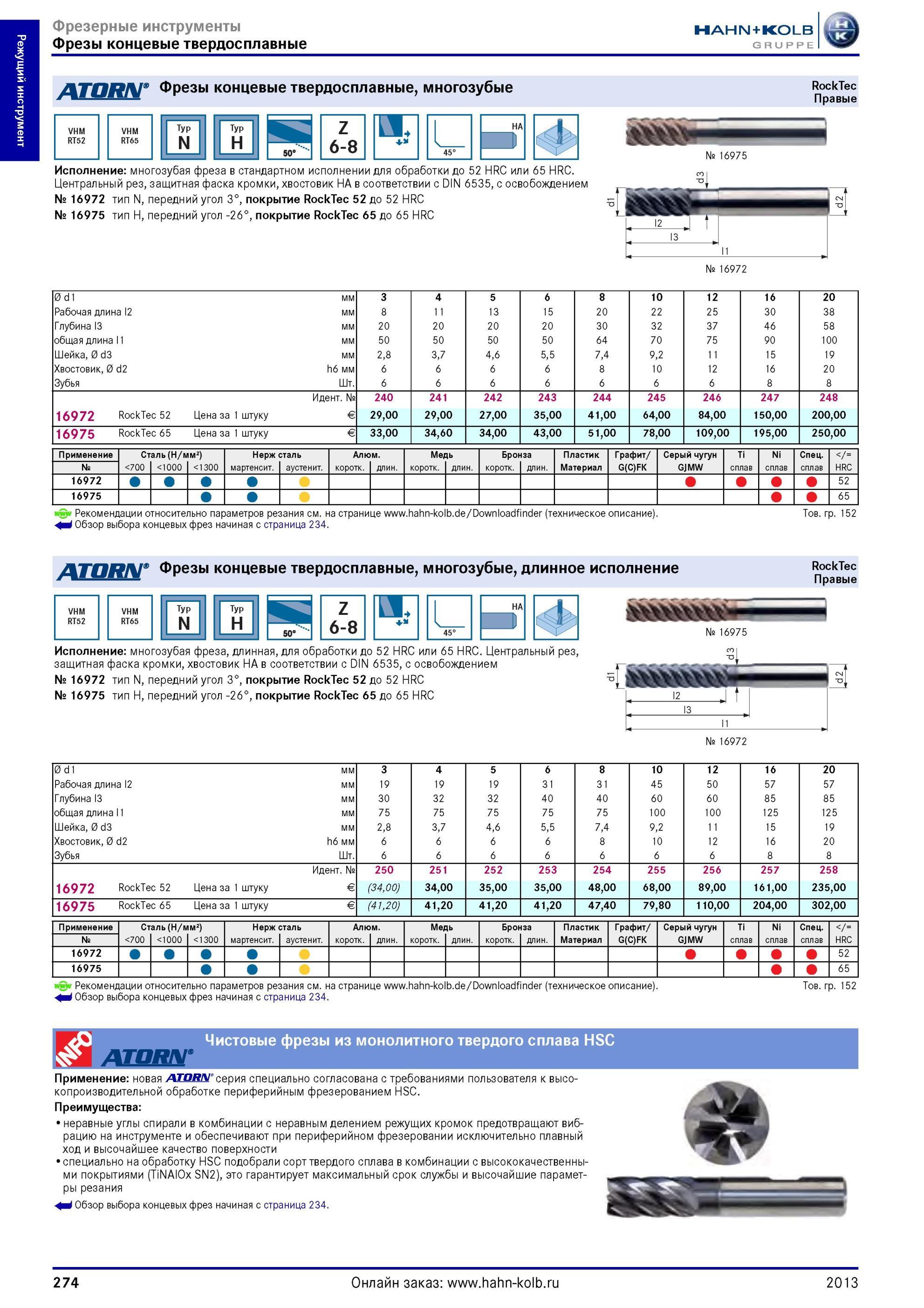 274 Фрезы концевые твердосплавные многозубые Хан Кольб RockTec Правые VHM RT52 VHM RT65 Typ N Typ H Z 6-8 ил Исполнение многозубая фреза в стандартном исп Каталог HAHN-KOLB 2013 Режущий измерительный слесарно-монтажный инструмент и станочная оснастка Мебель Стр. 274