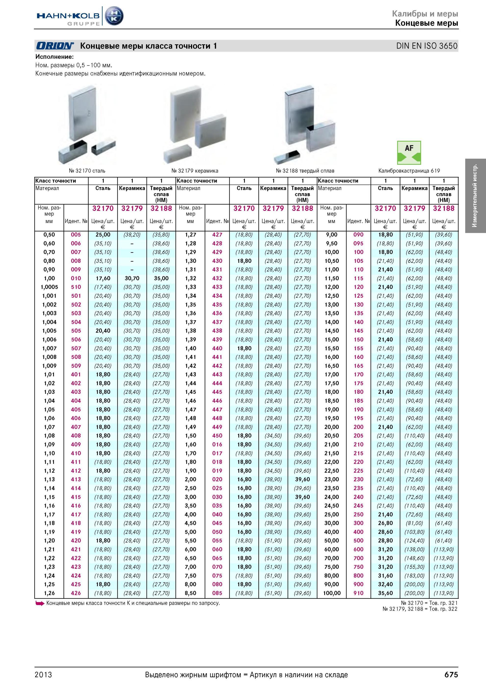 675 Концевые меры класса точности 1 DIN EN ISO 3650 от Hahn Kolb Исполнение Номинальные размеры 0,5 -100 мм Конечные размеры снабжены идентификационным но Каталог HAHN-KOLB 2013 Режущий измерительный слесарно-монтажный инструмент и станочная оснастка Мебель Стр. 675