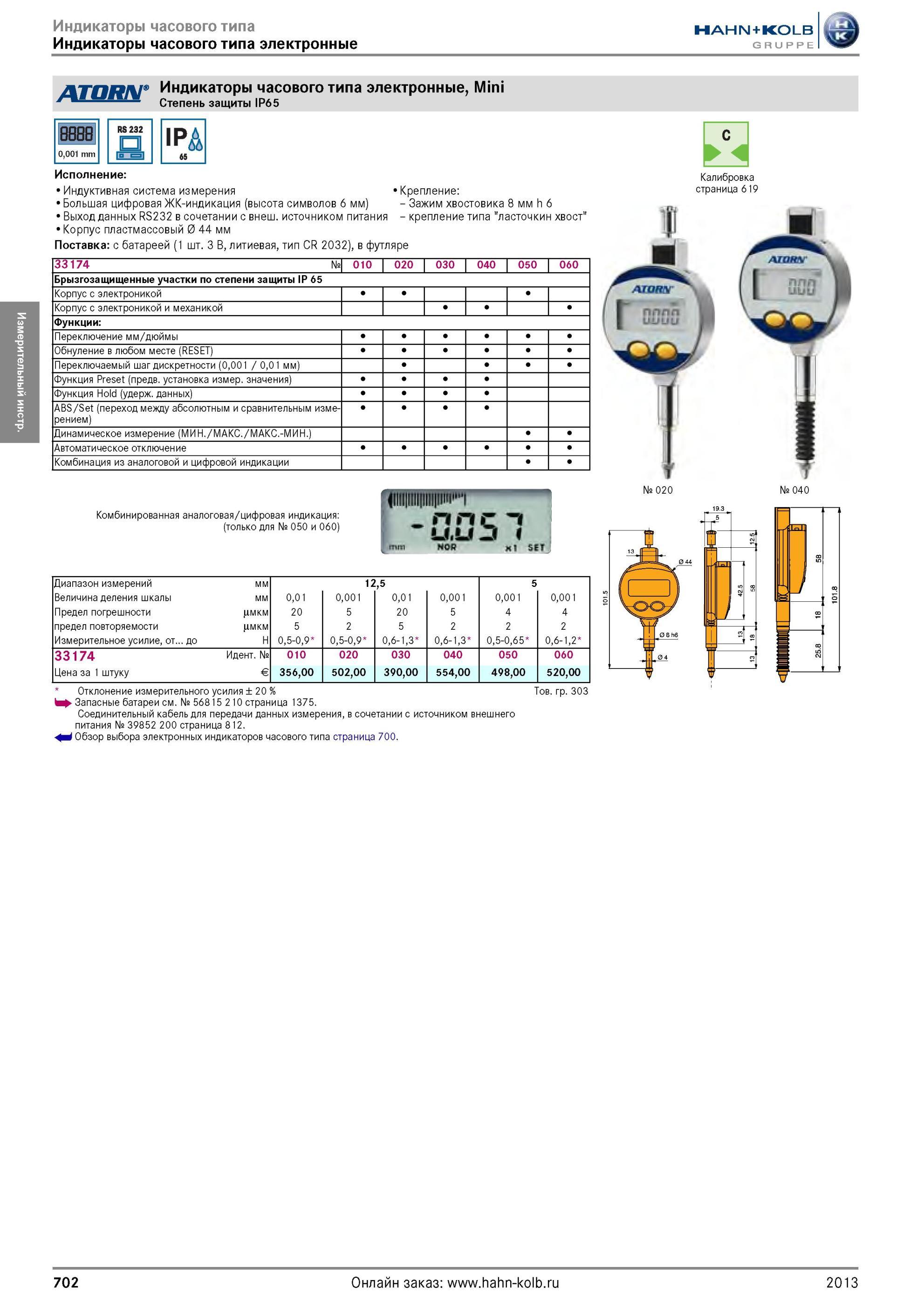 702 Индикаторы часового типа электронные Mini от Hahn Kolb Степень защиты IP65 8888 0,001 mm ip& Исполнение Индуктивная система измерения Крепление Больша Каталог HAHN-KOLB 2013 Режущий измерительный слесарно-монтажный инструмент и станочная оснастка Мебель Стр. 702