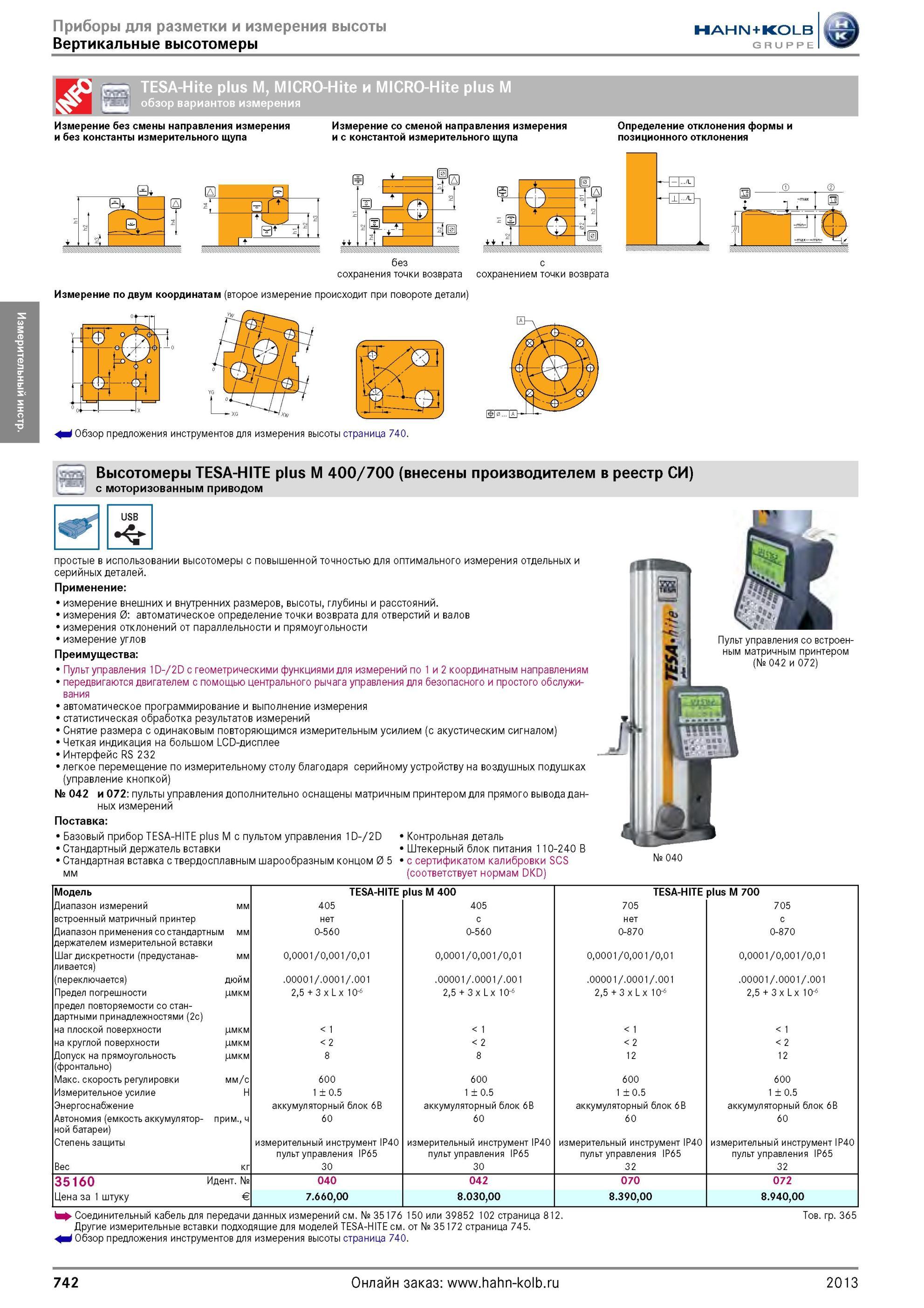 742 Вертикальные высотомеры TESA-Hite plus М, MICRO-Hite и MICRO-Hite plus M lb от Hahn Kolb обзор вариантов измерения Измерение без смены направления изм Каталог HAHN-KOLB 2013 Режущий измерительный слесарно-монтажный инструмент и станочная оснастка Мебель Стр. 742