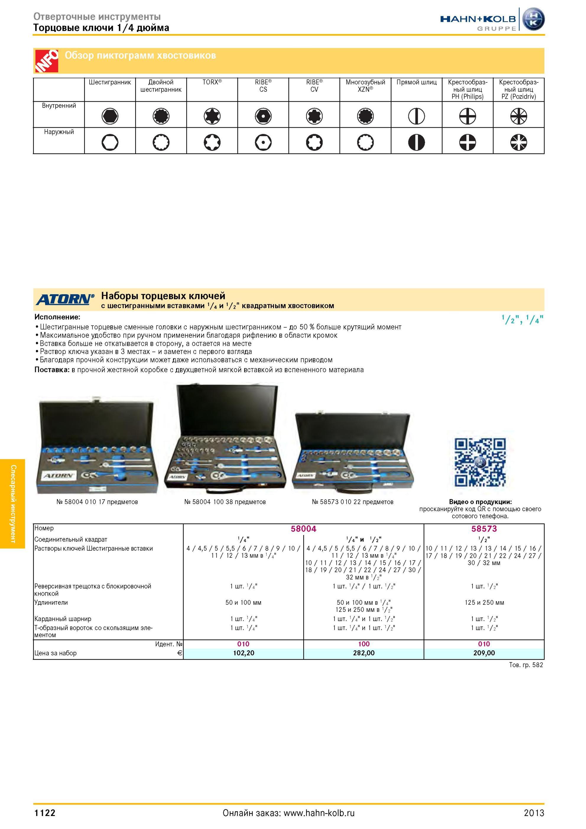 1122 Торцовые ключи 1/4 дюйма Шестигранник Двойной шестигранник TORX RIBE CS RIBE CV Многозубный XZN Прямой шлиц Крестообразный шлиц PH (Philips) Крестообр Каталог HAHN-KOLB 2013 Режущий измерительный слесарно-монтажный инструмент и станочная оснастка Мебель Стр. 1122
