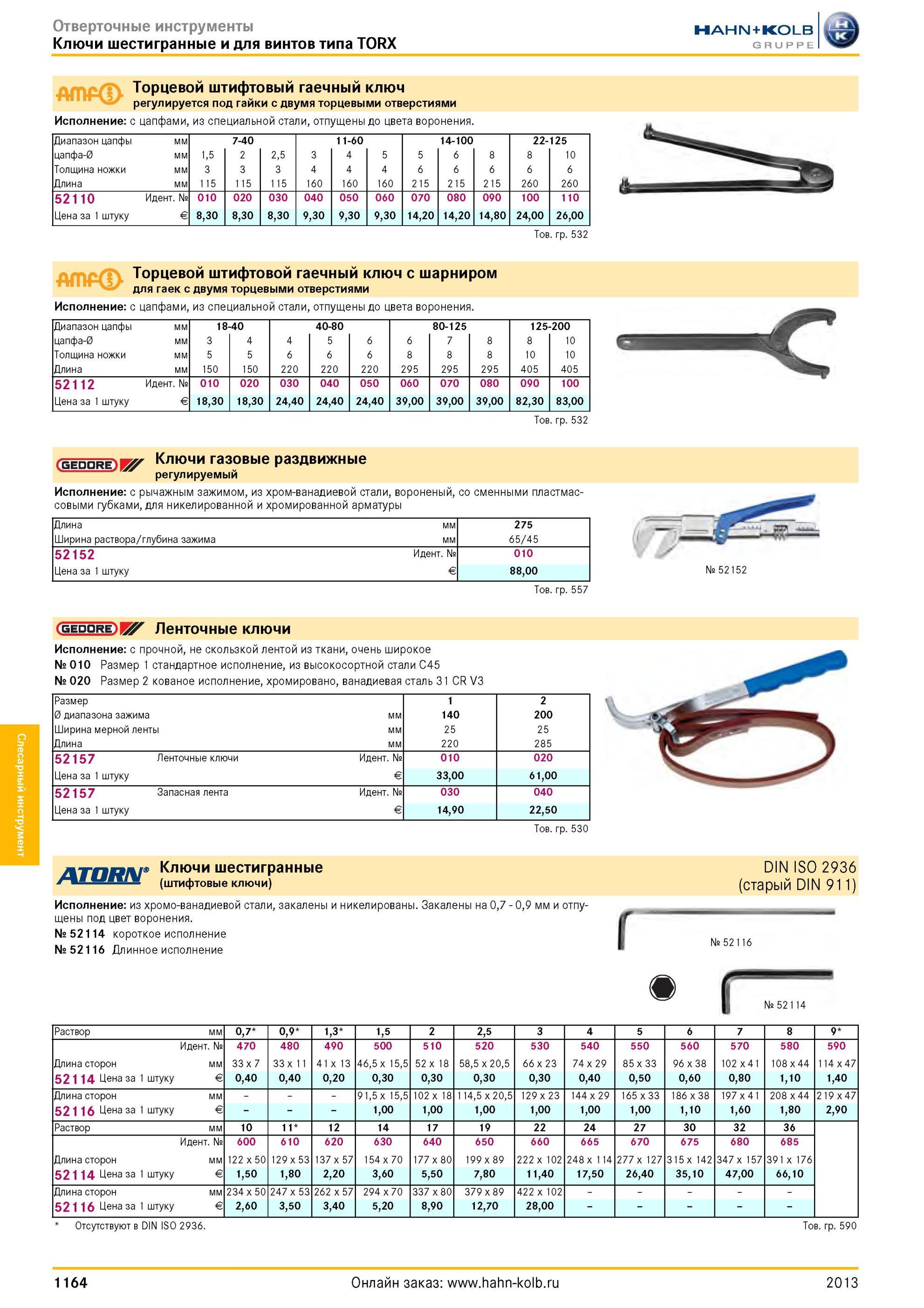 1164 TORX Торцевой штифтовый гаечный ключ регулируется под гайки с двумя торцевыми отверстиями Исполнение с цапфами, из специальной стали, отпущены до цвет Каталог HAHN-KOLB 2013 Режущий измерительный слесарно-монтажный инструмент и станочная оснастка Мебель Стр. 1164