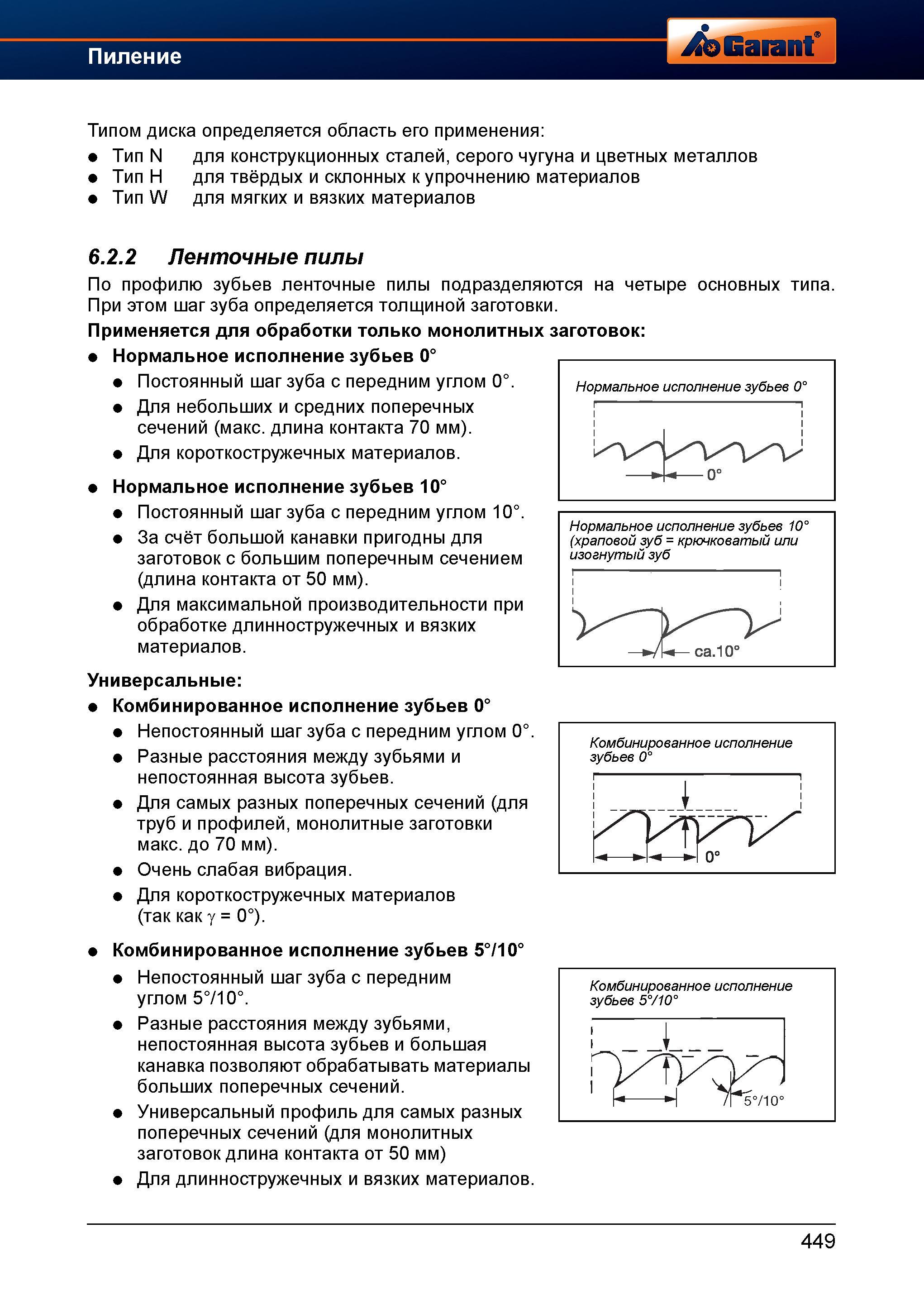 477 Типом диска определяется область его применения Тип N для конструкционных сталей, серого чугуна и цветных металлов Тип H для твёрдых и скл Справочник HOFFMANN GROUP 2012 Обработка материалов резанием Garant ToolScout Металлорежущий инструмент и инструментальная оснастка для станков Стр. 449