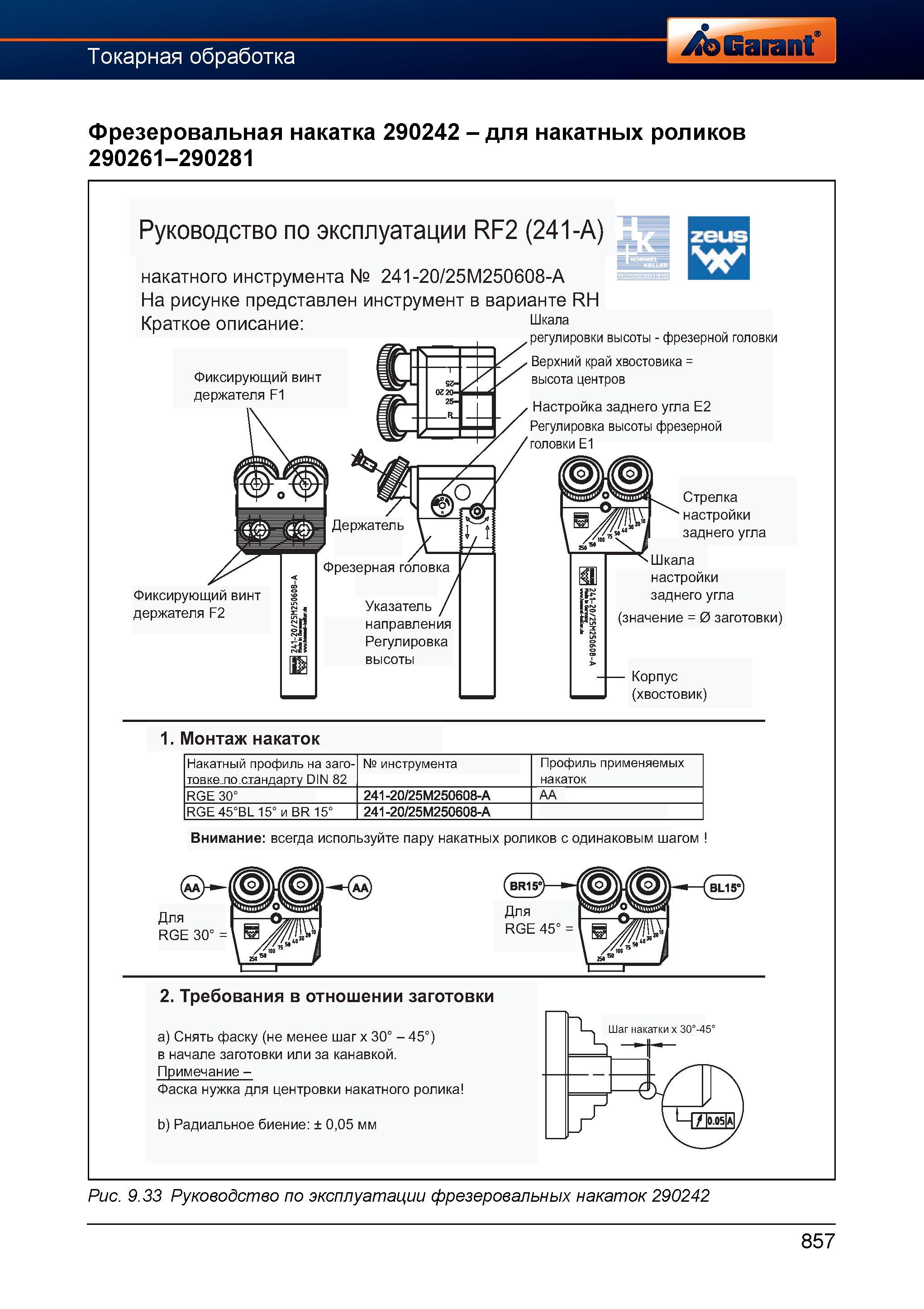 884 Фрезеровальная накатка 290242 - для накатных роликов 290261-290281 Руководство по эксплуатации RF2 (241-A) накатного инструмента № 241-20/ Справочник HOFFMANN GROUP 2012 Обработка материалов резанием Garant ToolScout Металлорежущий инструмент и инструментальная оснастка для станков Стр. 857