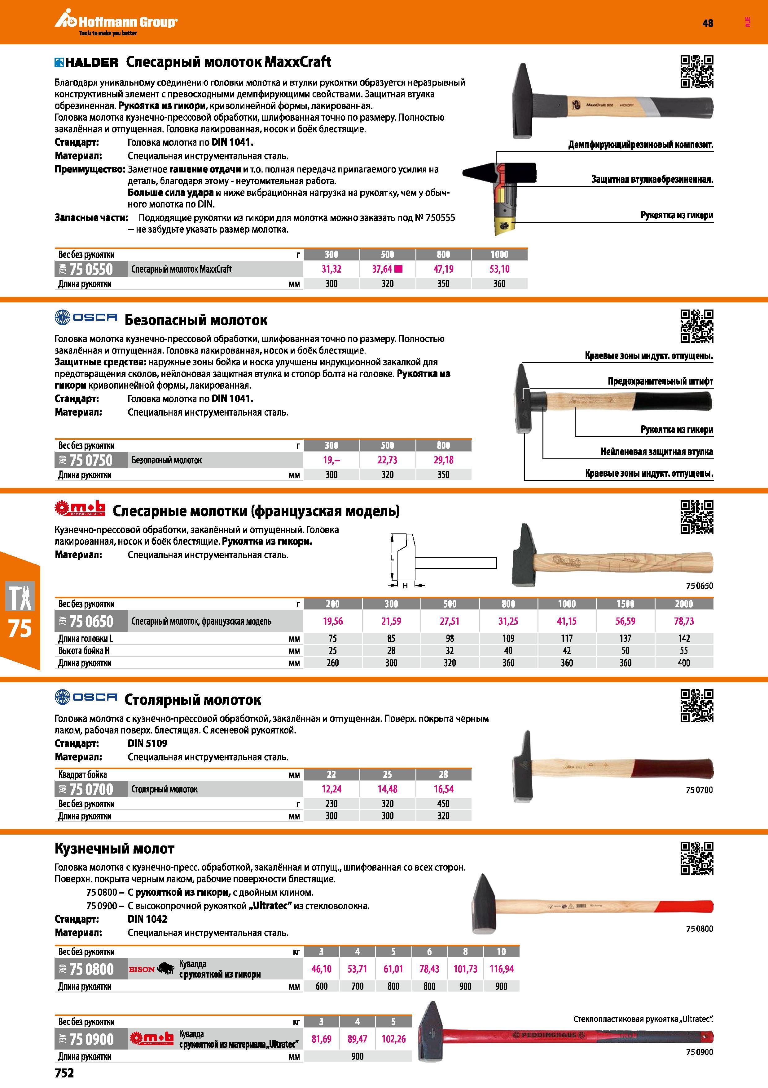 752 Слесарный молоток MaxxCraft Благодаря уникальному соединению головки молотка и втулки рукоятки образуется неразрывный конструктивный элем Каталог HOFFMANN GROUP 2017 Ручной слесарно-монтажный и контрольно-измерительный инструмент для производственных предприятиий и служб сервиса Инвентарь Стр. 752