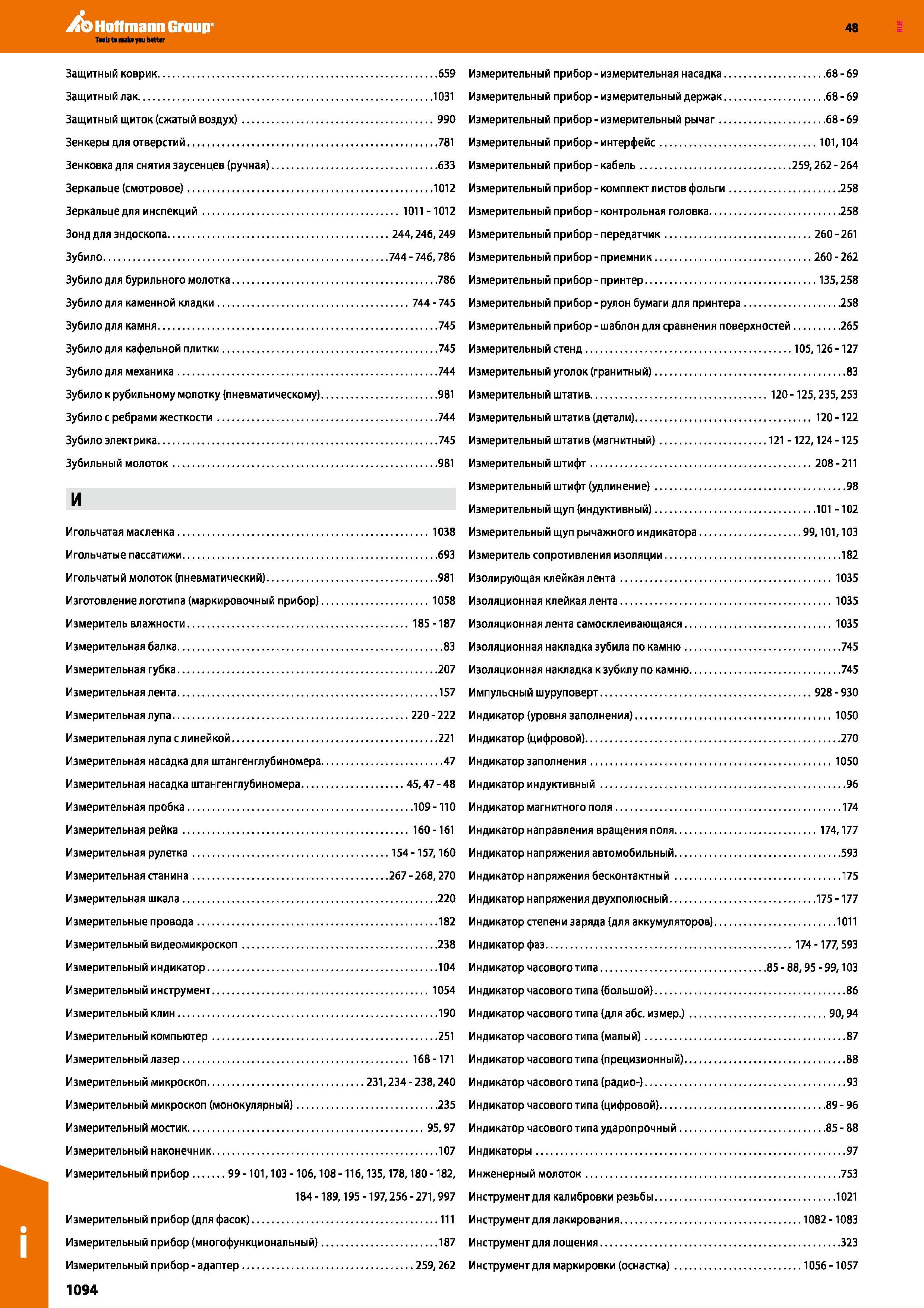 1094 Игольчатый молоток (пневматический) 981 Изготовление логотипа (маркировочный прибор) 1058 Измеритель влажности 185-187 Измерительная балк Каталог HOFFMANN GROUP 2017 Ручной слесарно-монтажный и контрольно-измерительный инструмент для производственных предприятиий и служб сервиса Инвентарь Стр. 1094