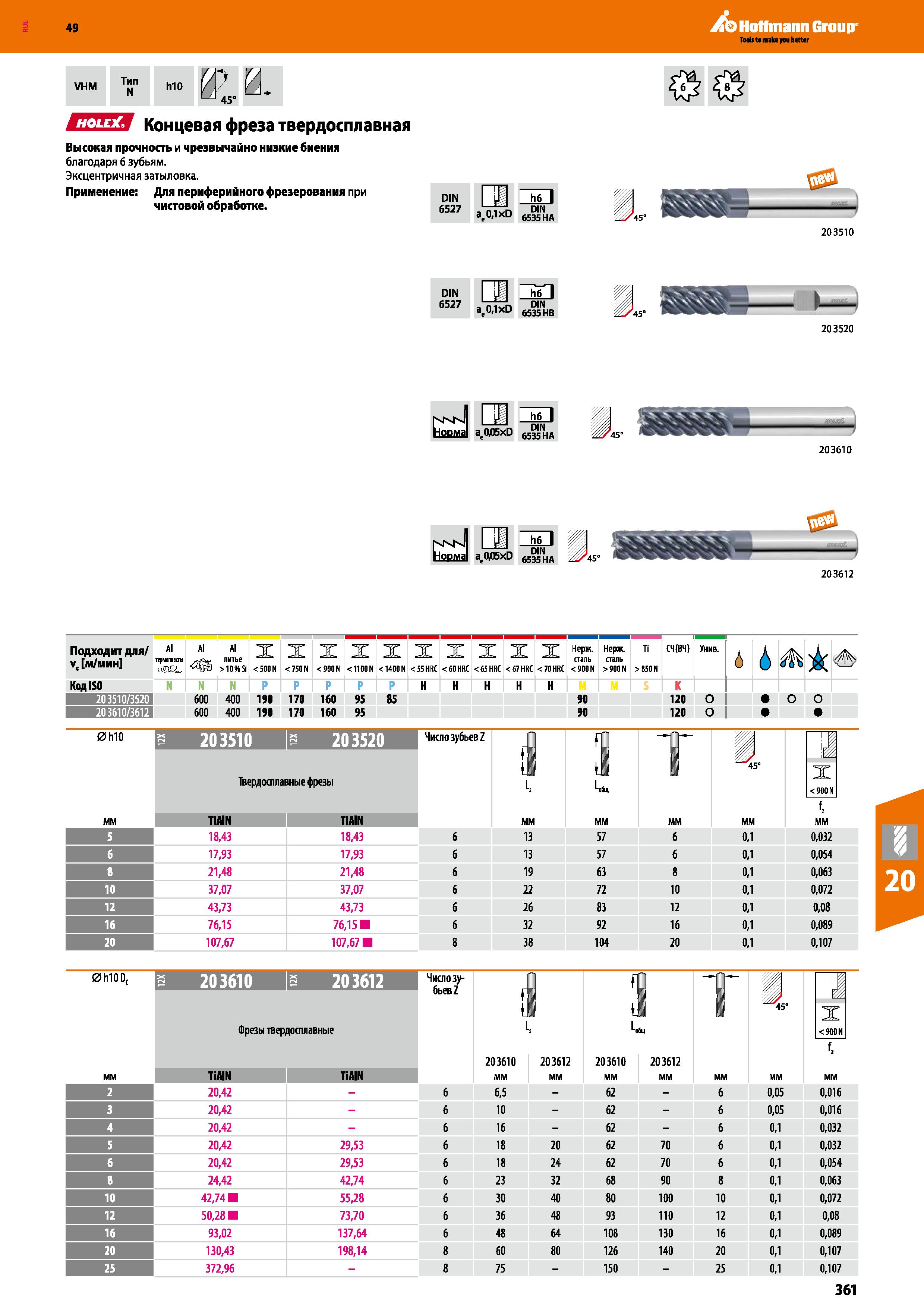 361 49 Hoffmann Group VHM Тип N hi О W И- L l 45 ЕЗЕЯ Концевая фреза твердосплавная Высокая прочность и чрезвычайно низкие биения благода Каталог HOFFMANN GROUP 2018 Профессиональный режущий и вспомогательный инструмент для промышленного оборудования Сверла Фрезы Метчики Державки Стр. 361