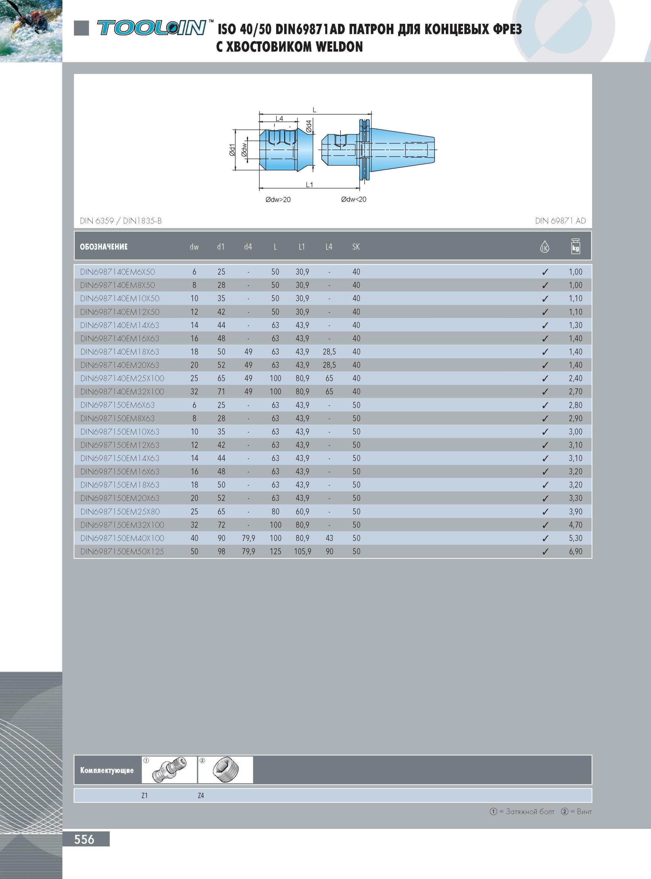 560 ПАТРОН INGERSOLL ДЛЯ КОНЦЕВЫХ ФРЕЗ С ХВОСТОВИКОМ WELDON DIN 6359 DIN1835-B ISO 40/50 DIN69871AD Инструментальная оснастка Ingersoll Обозначение dw d1 d4 L L1 L4 Каталог INGERSOLL 2014 Фрезерный инструмент Инструментальная оснастка Сверла Стр. 556