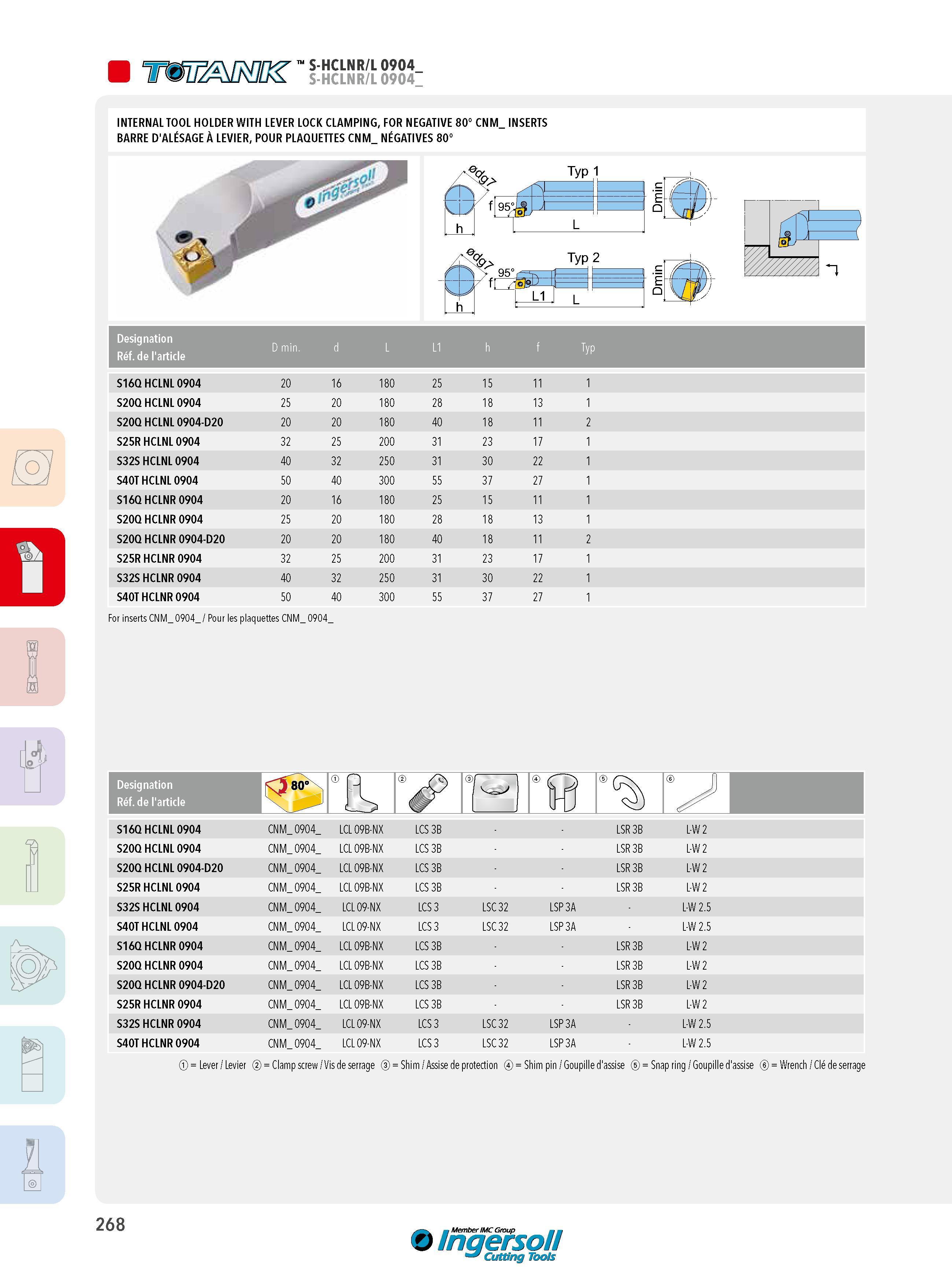268 Tmr/msK' KKt °’04- y o INTERNAL TOOL HOLDER WITH LEVER LOCK CLAMPING, FOR NEGATIVE 80° CNM_ INSERTS BARRE D'ALÉSAGE À LEVIER, POUR PLAQUETTES CNM NÉGATI Каталог INGERSOLL 2015 Металлорежущий токарный инструмент Резцы Державки Сменные режущие многогранные пластины для точения на станках Стр. 268 ENG FRA