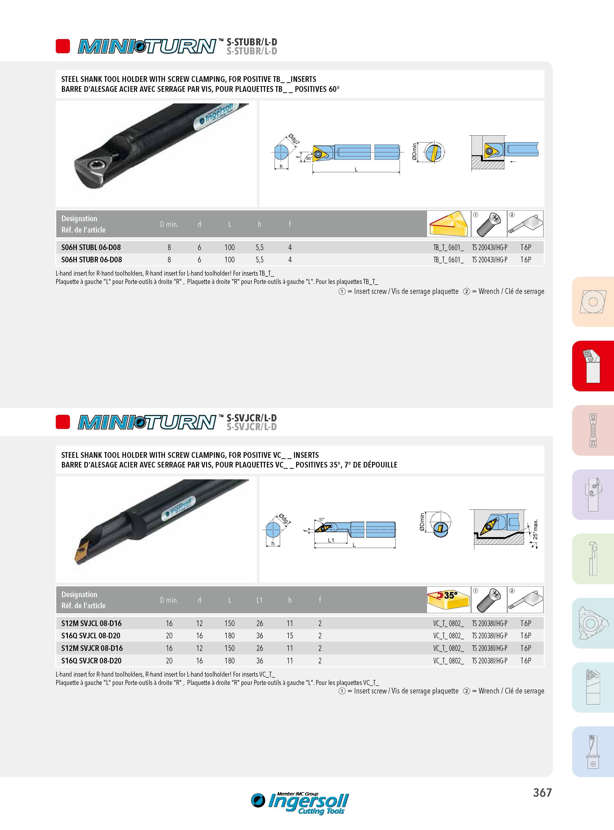 367 nmmsamm mm STEEL SHANK TOOL HOLDER WITH SCREW CLAMPING, FOR POSITIVE TB_ _INSERTS BARRE D'ALESAGE ACIER AVEC SERRAGE PAR VIS, POUR PLAQUETTES TB _POSITI Каталог INGERSOLL 2015 Металлорежущий токарный инструмент Резцы Державки Сменные режущие многогранные пластины для точения на станках Стр. 367 ENG FRA