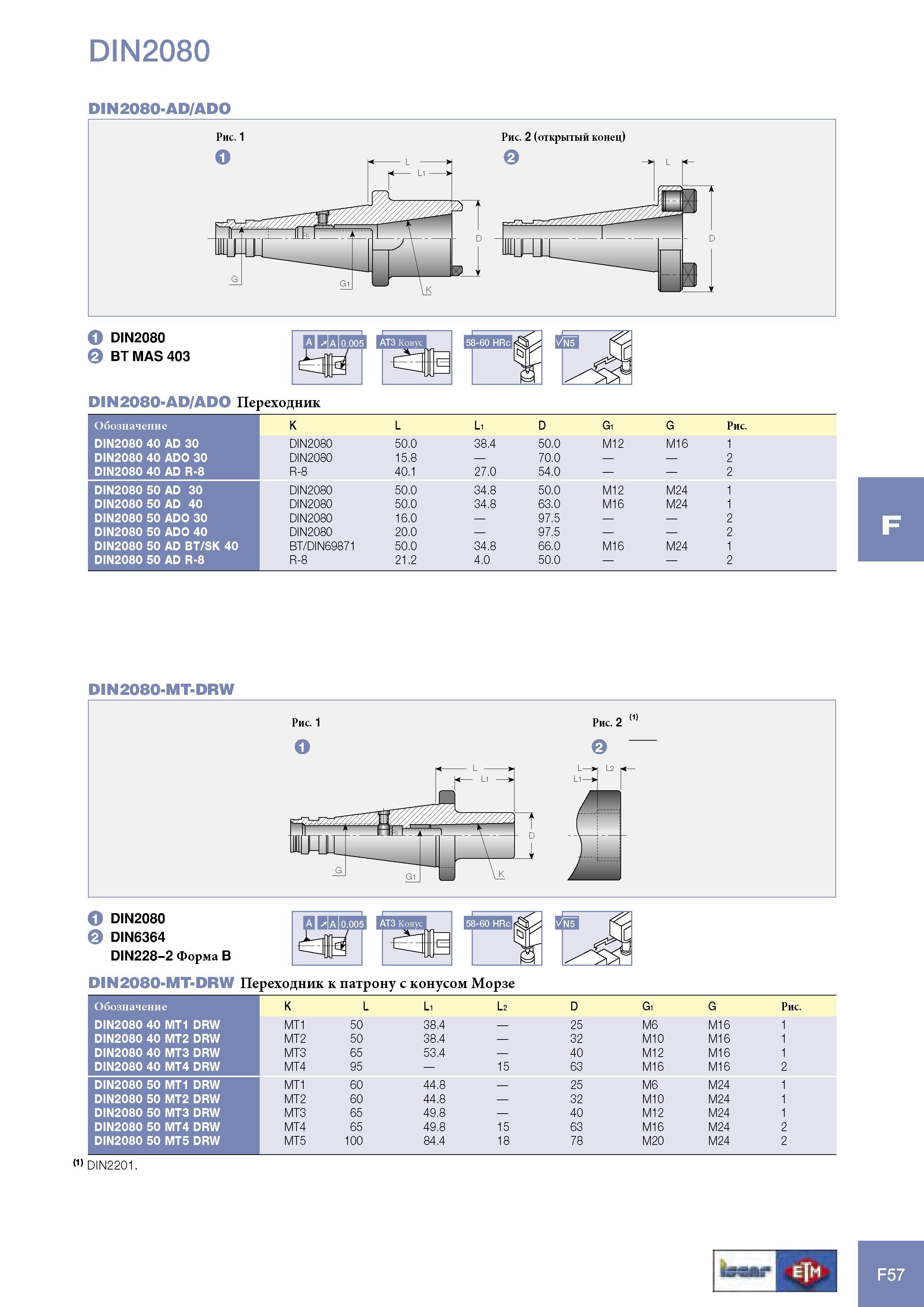 1079 Переходник Iscar Обозначение K L L1 D G1 G Рис DIN2080 40 AD 30 DIN2080 50 0 38 4 50 0 M12 M16 1 DIN2080 40 ADO 30 DIN2080 15 8 70 0 2 DIN2080 40 AD R-8 R-8 Каталог ISCAR 2005 Металлорежущий инструмент и инструментальная станочная оснастка для металлообрабатывающих станков и комплексов с ЧПУ Стр. F57