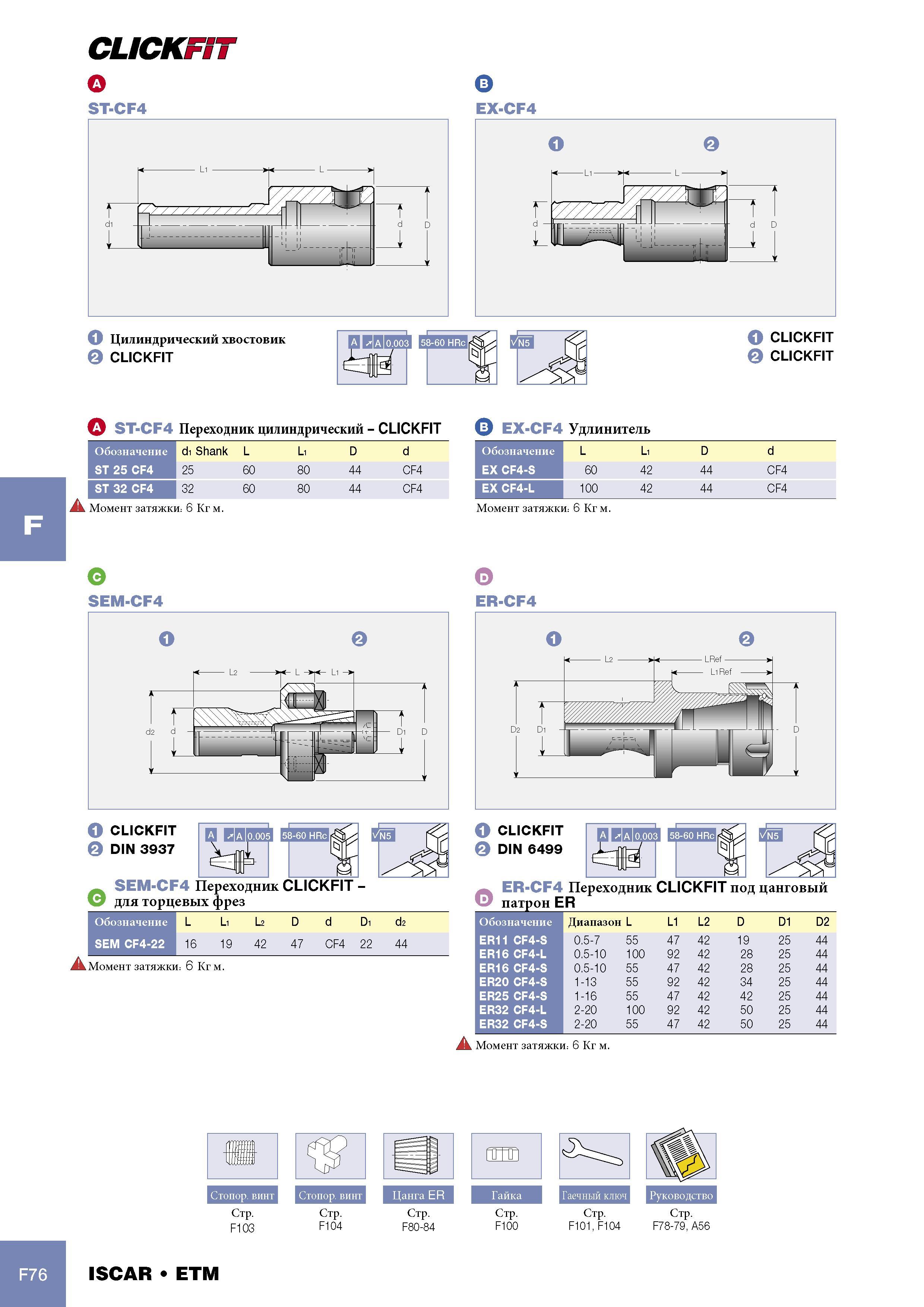 1098 Удлинитель Iscar Обозначение di Shank L Li D d Обозначение L Li D d ST 25 CF4 25 60 80 44 CF4 EX CF4-S 60 42 44 CF4 ST 32 CF4 32 60 80 44 CF4 EX CF4-L 100 42 Каталог ISCAR 2005 Металлорежущий инструмент и инструментальная станочная оснастка для металлообрабатывающих станков и комплексов с ЧПУ Стр. F76