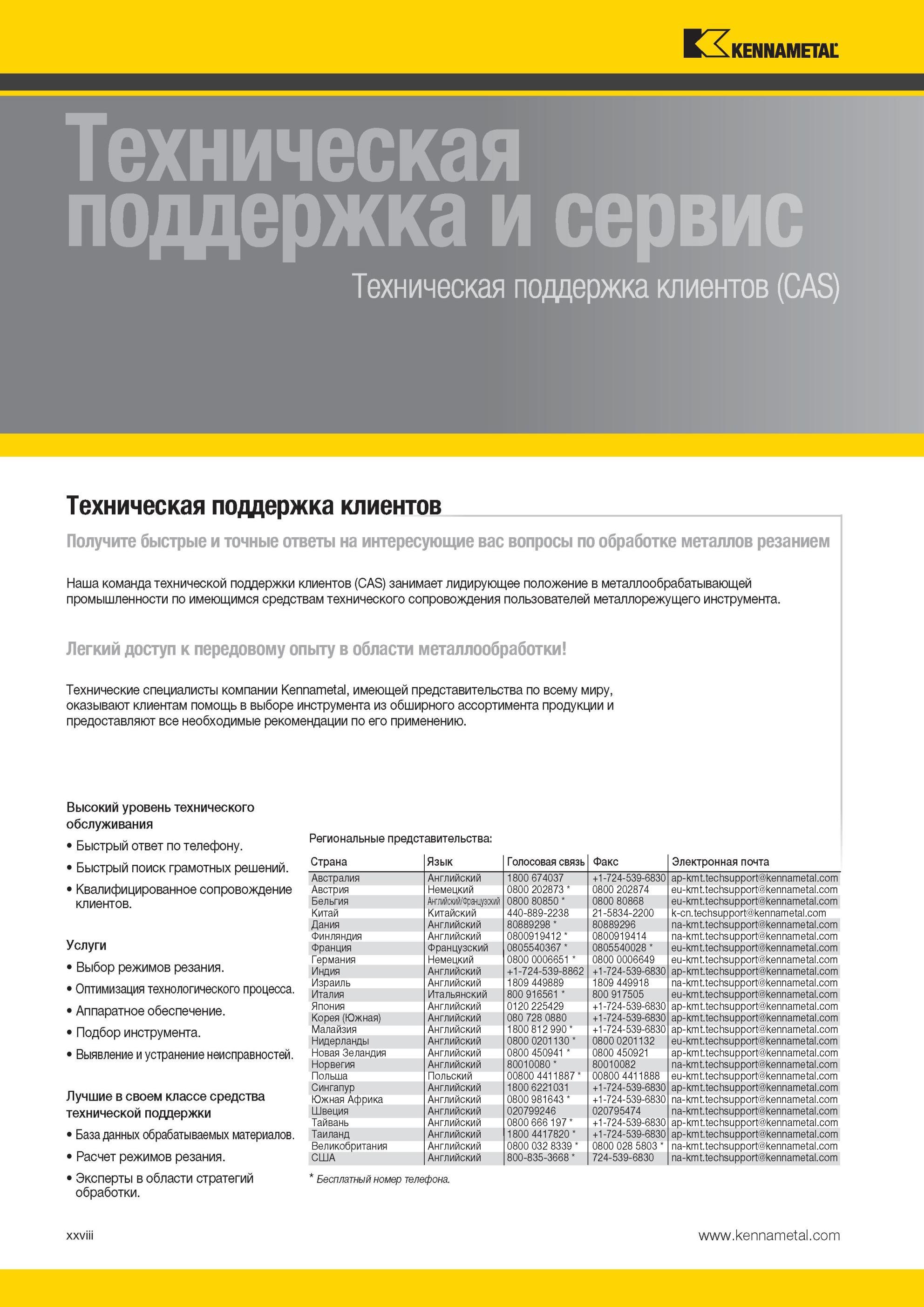 32 Услуги Kennametal Техническая поддержка для клиентов американской инструментальной компании Доступ к передовому опыту в области металлообработки Техни Мастер-каталог KENNAMETAL 2013 Металлорежущий инструмент Точение Обработка отверстий Фрезерование Стр. XXVIII